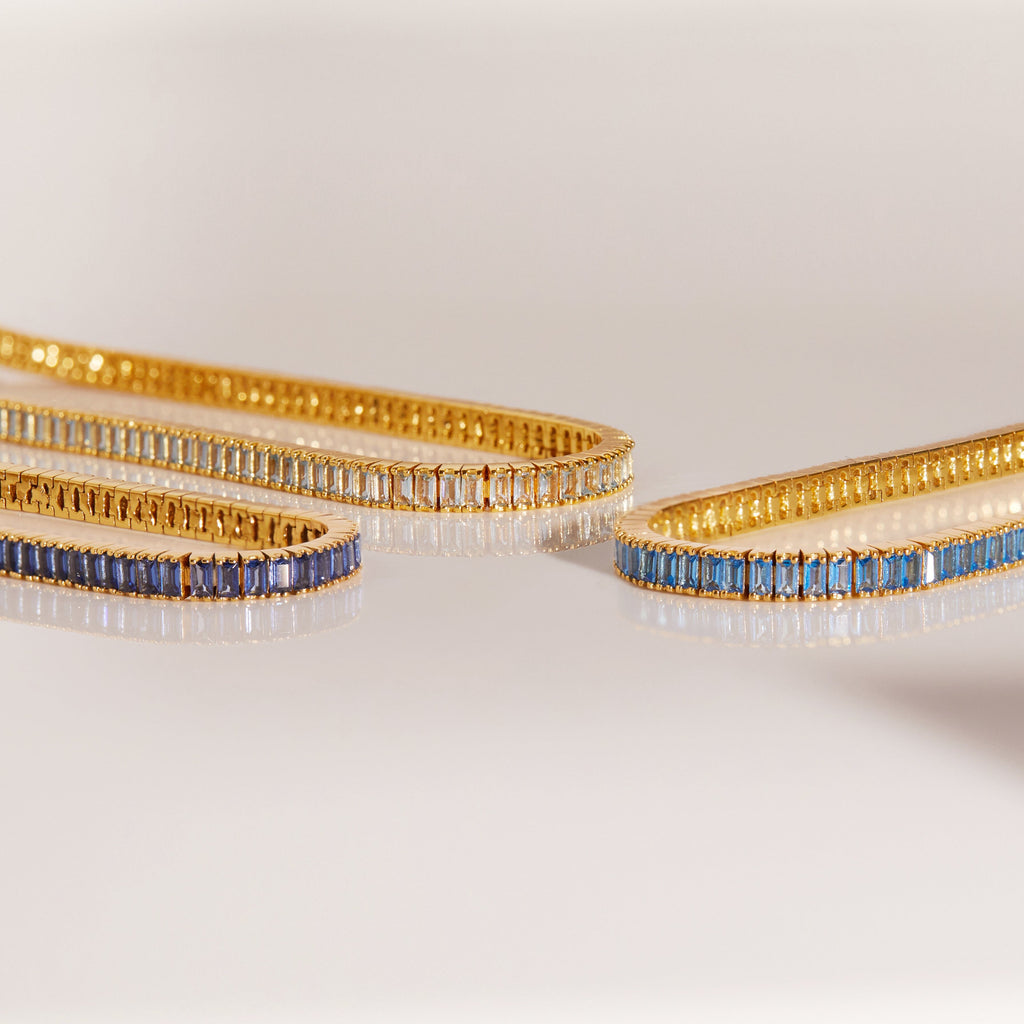 Lab Grown Blue Topaz Baguette Tennis Bracelet