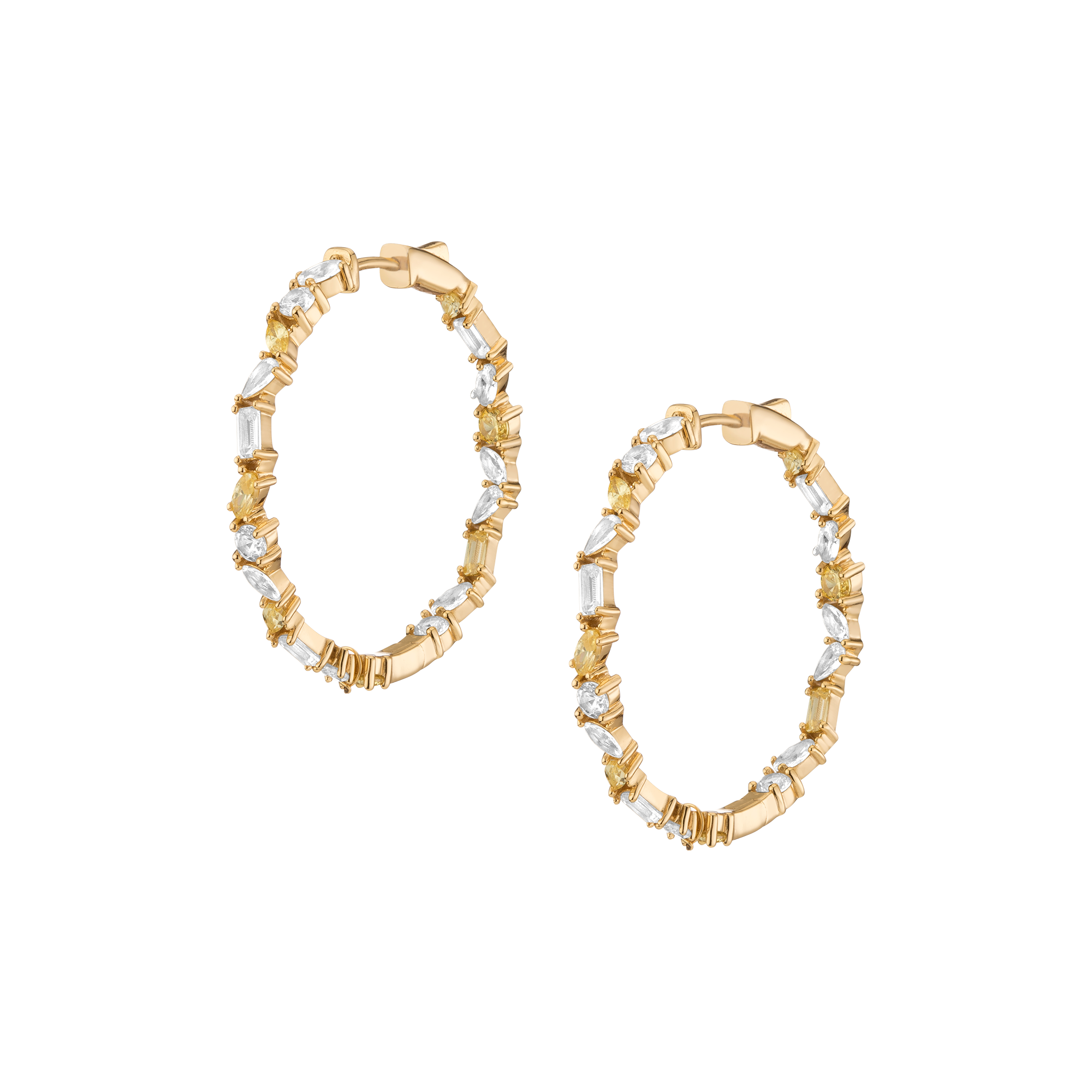 Lab Grown White Sapphire and Canary Mixed Shape Hoop Earrings
