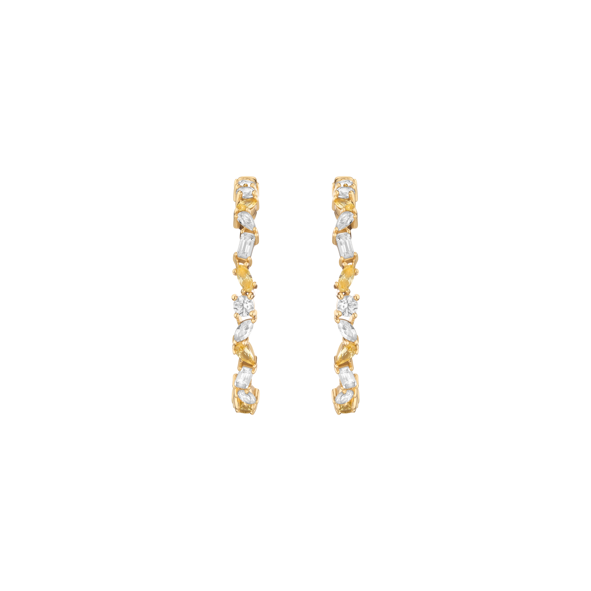 Lab Grown White Sapphire and Canary Mixed Shape Hoop Earrings