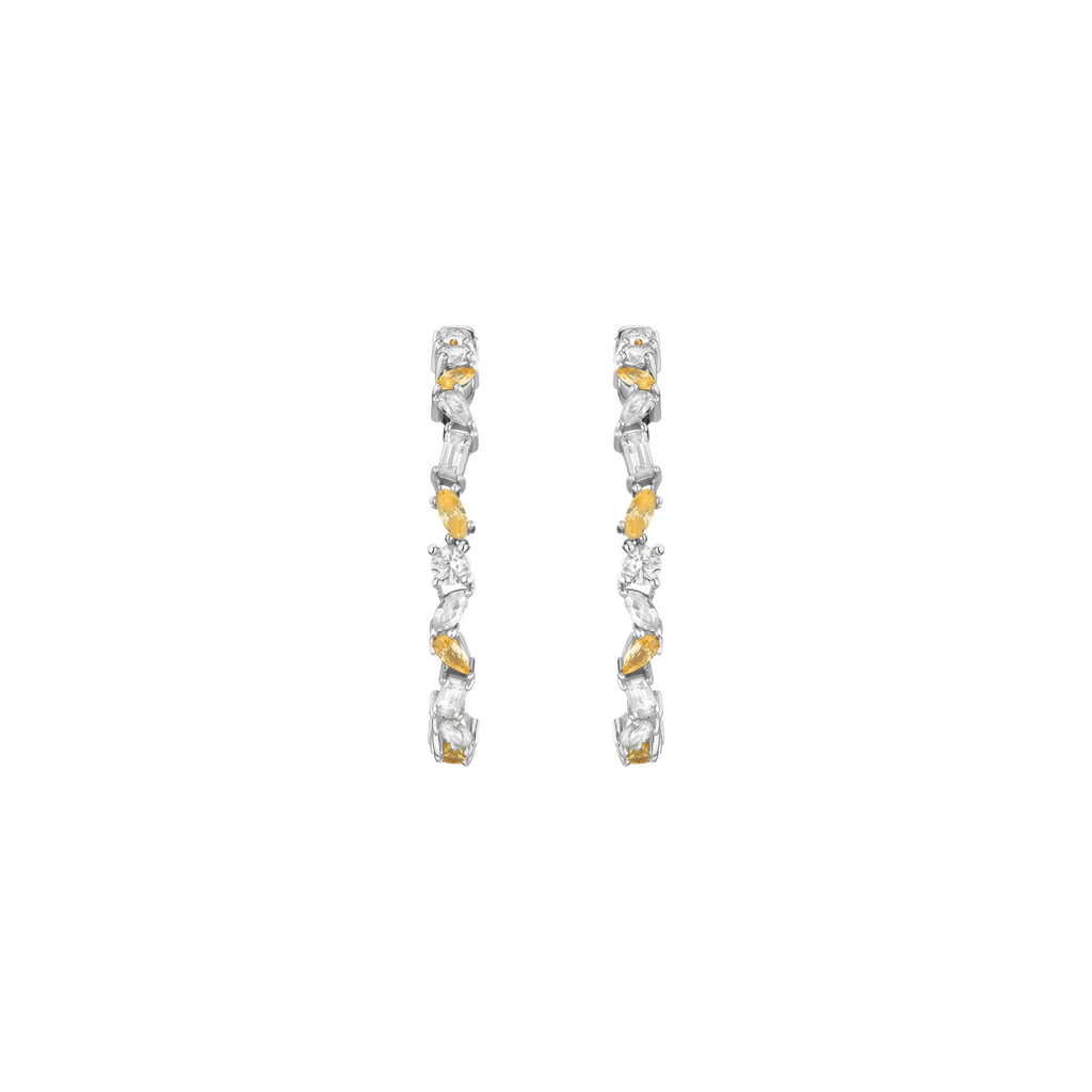 Lab Grown White Sapphire and Canary Mixed Shape Hoop Earrings