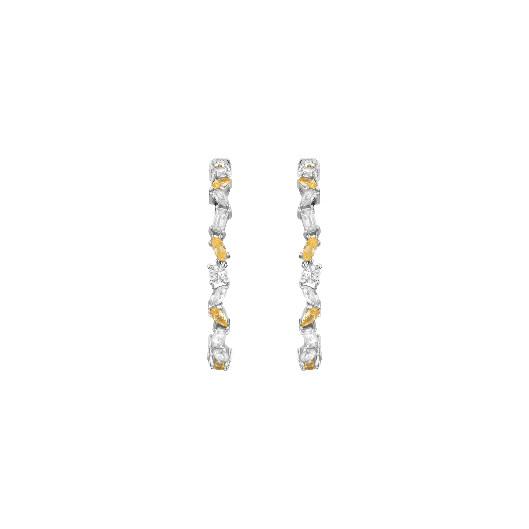 Lab Grown White Sapphire and Canary Mixed Shape Hoop Earrings
