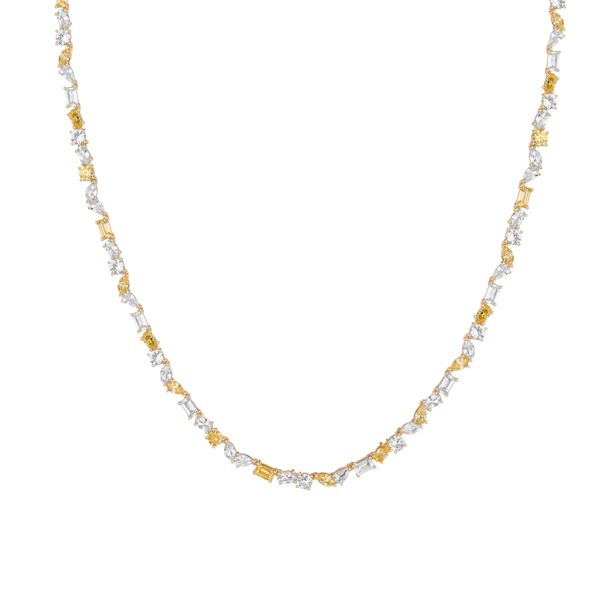 Lab Grown White Sapphire and Canary Mixed Shape Tennis Necklace