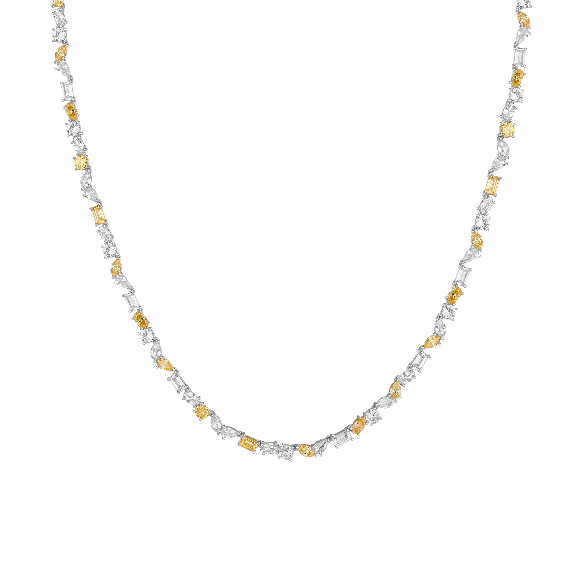 Lab Grown White Sapphire and Canary Mixed Shape Tennis Necklace