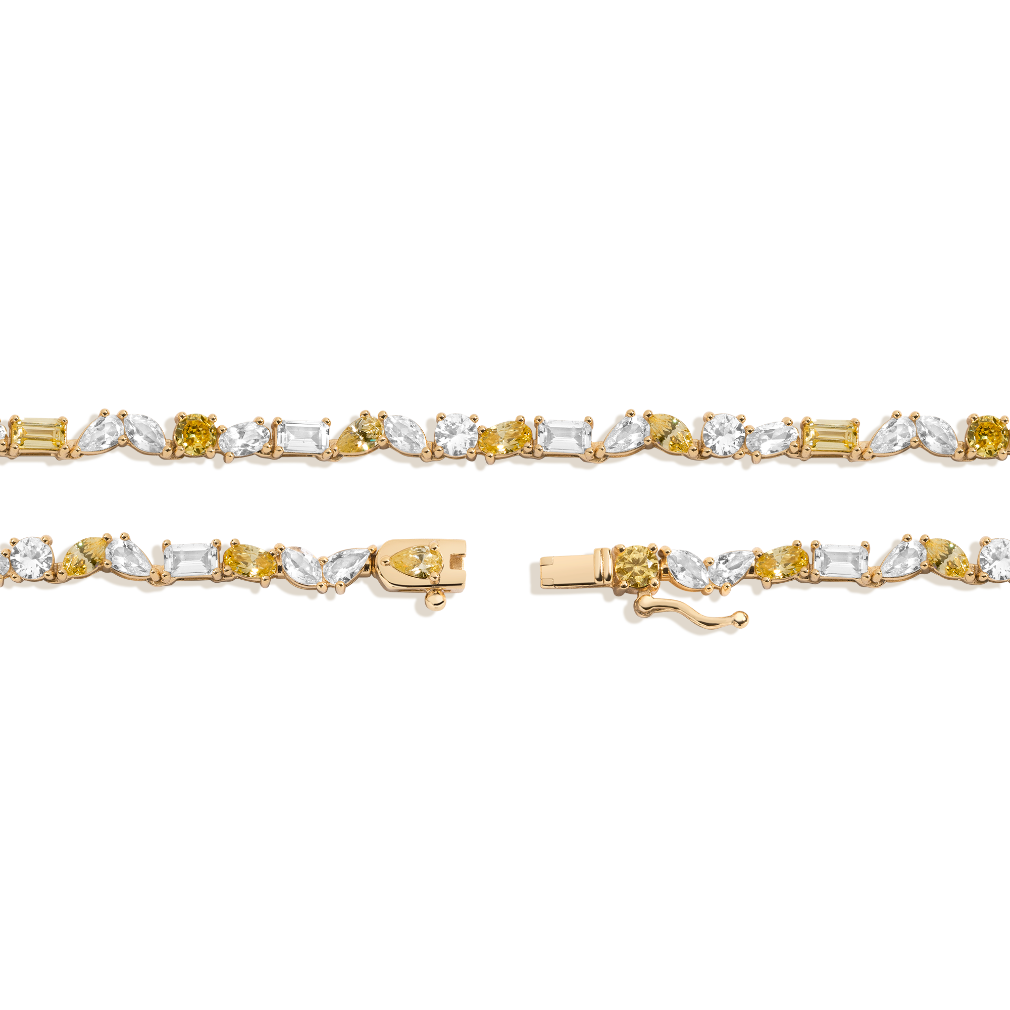 Lab Grown White Sapphire and Canary Mixed Shape Tennis Necklace