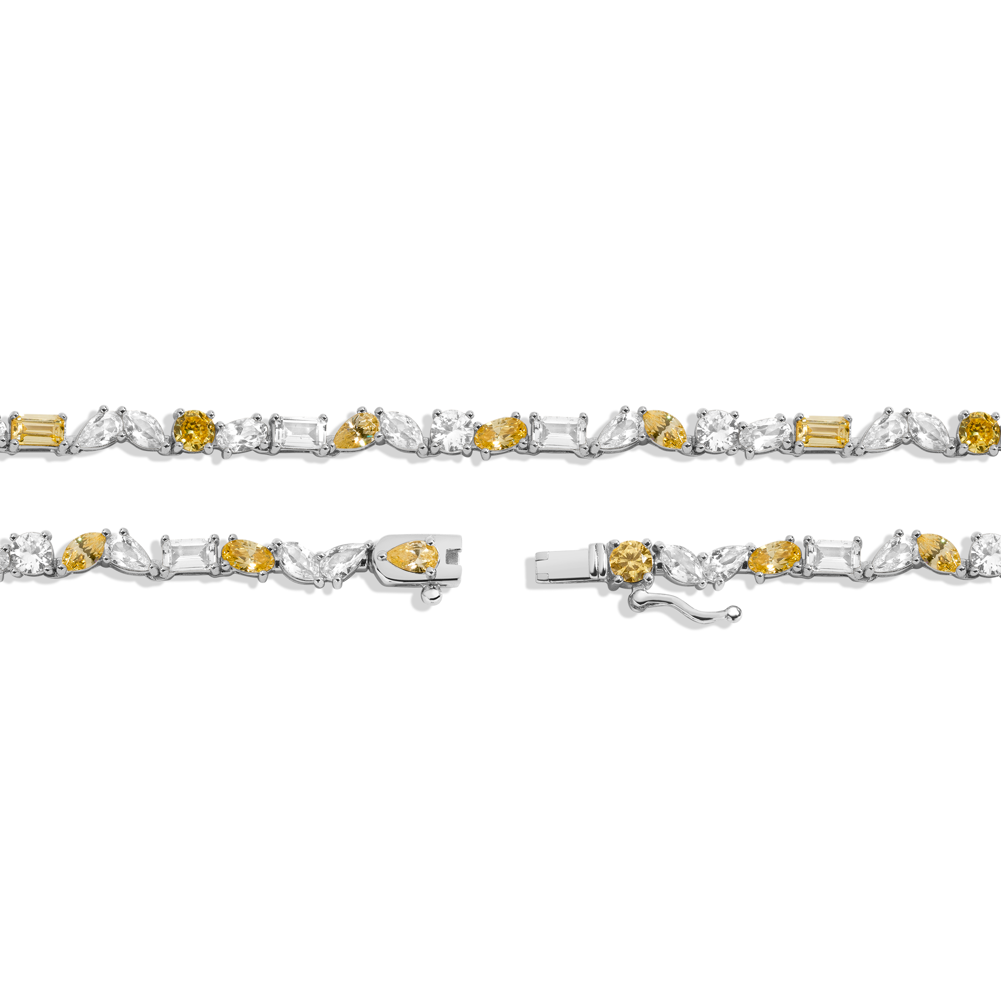 Lab Grown White Sapphire and Canary Mixed Shape Tennis Necklace