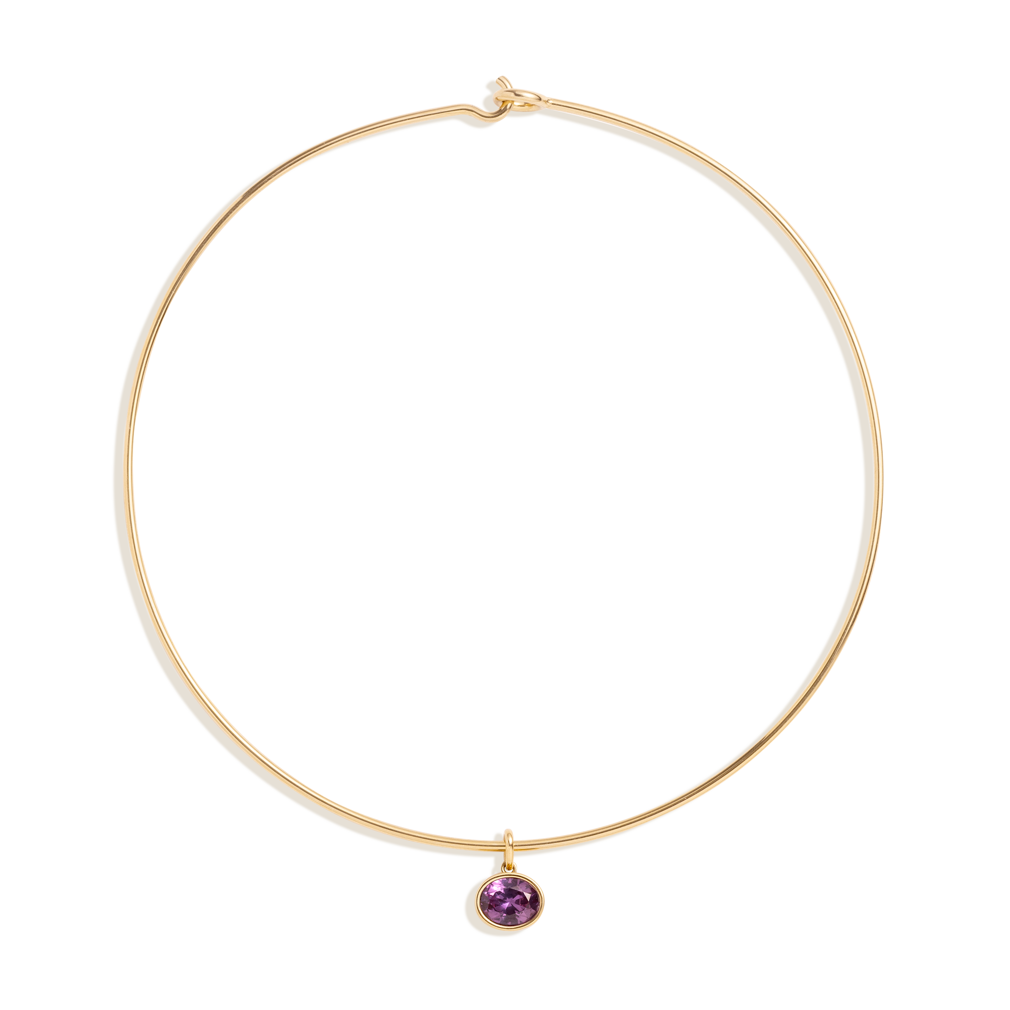 Lab Grown Amethyst Oval Pendant Collar Necklace Stainless Steel Yellow Gold 15in First