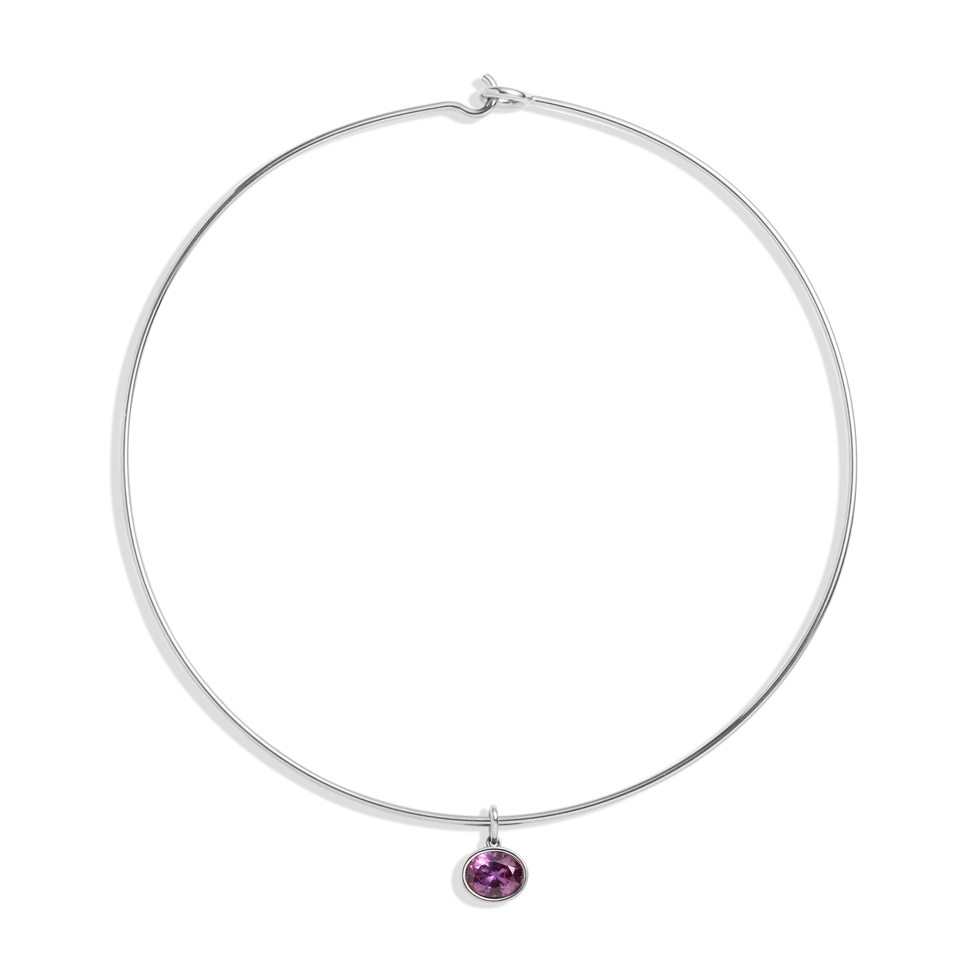 Lab Grown Amethyst Oval Pendant Collar Necklace Stainless Steel White Gold 15in First