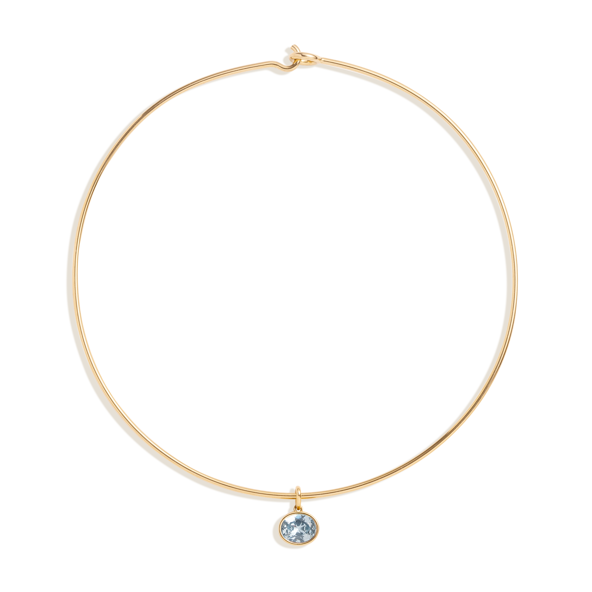 Lab Grown Aquamarine Oval Pendant Collar Necklace Stainless Steel Yellow Gold 15in First