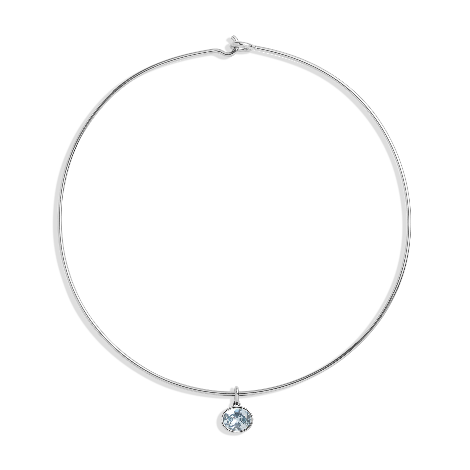 Lab Grown Aquamarine Oval Pendant Collar Necklace Stainless Steel White Gold 15in First