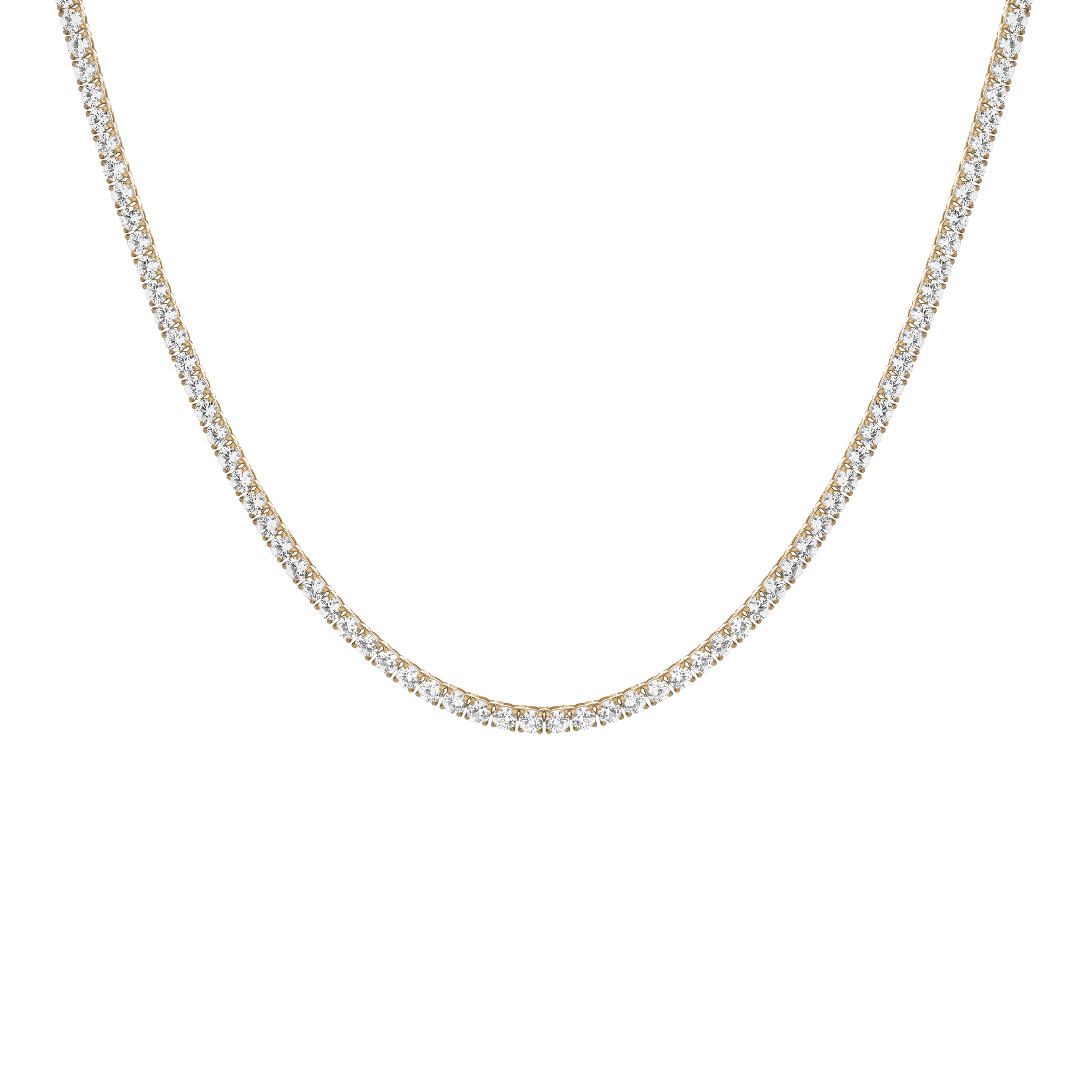 Unbreakable Lab Grown White Sapphire Tennis Necklace Stainless Steel Yellow Gold 16in First