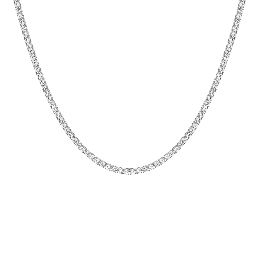 Unbreakable Lab Grown White Sapphire Tennis Necklace Stainless Steel White Gold 16in First