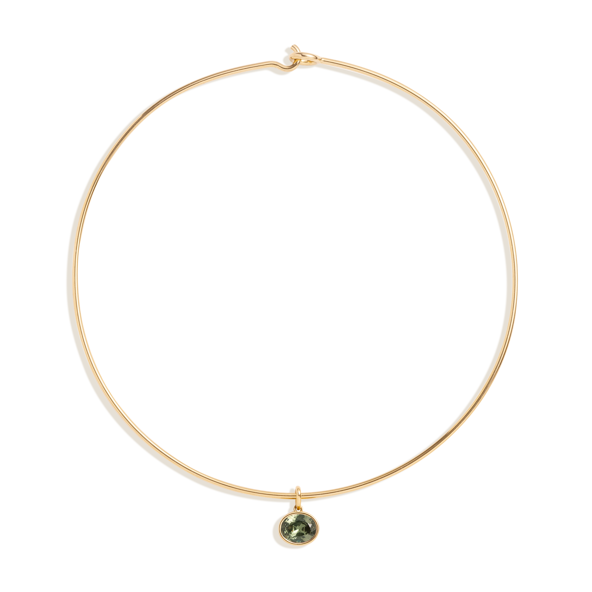 Lab Grown Green Sapphire Oval Pendant Collar Necklace Stainless Steel Yellow Gold 15in First 
