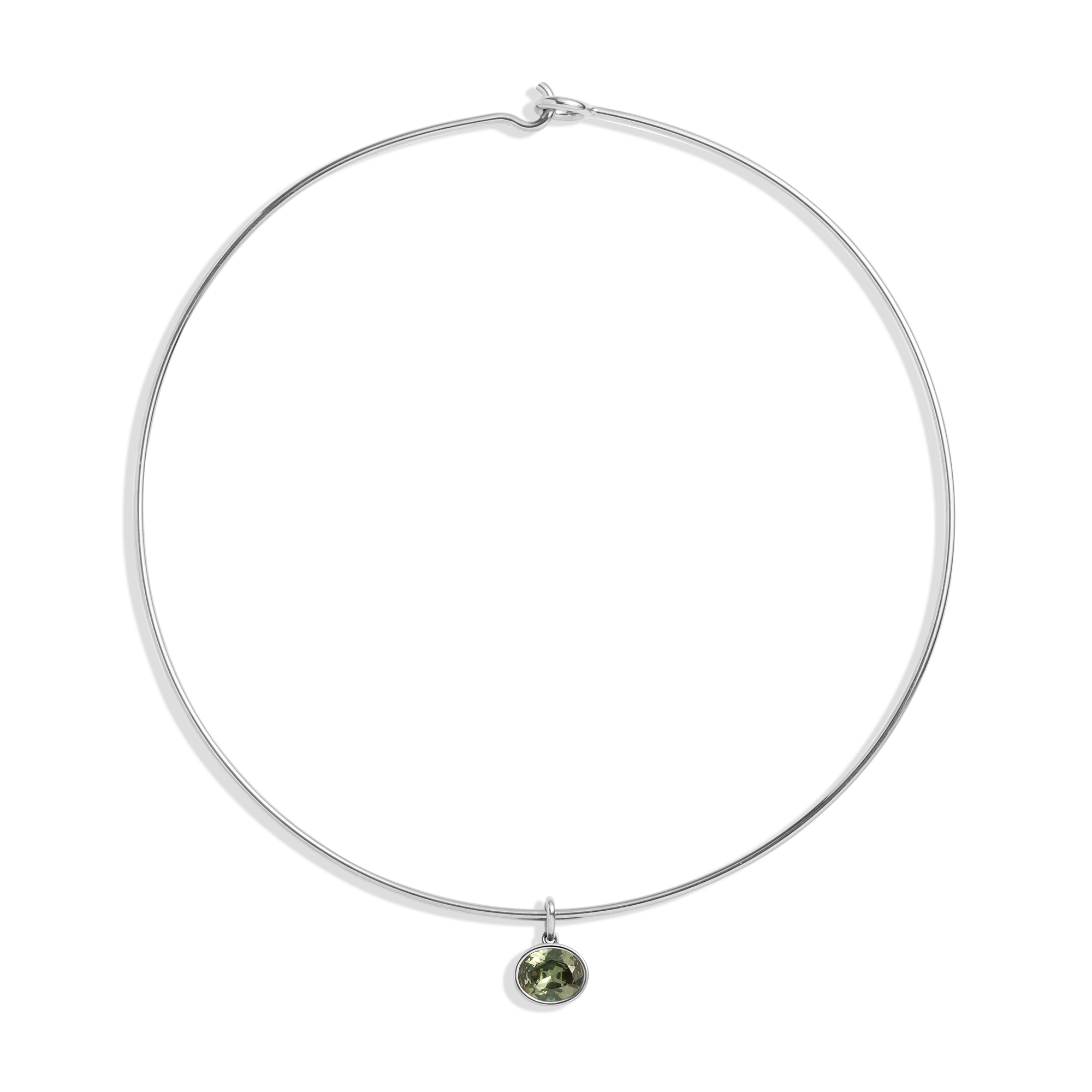 Lab Grown Green Sapphire Oval Pendant Collar Necklace Stainless Steel White Gold 15in First 