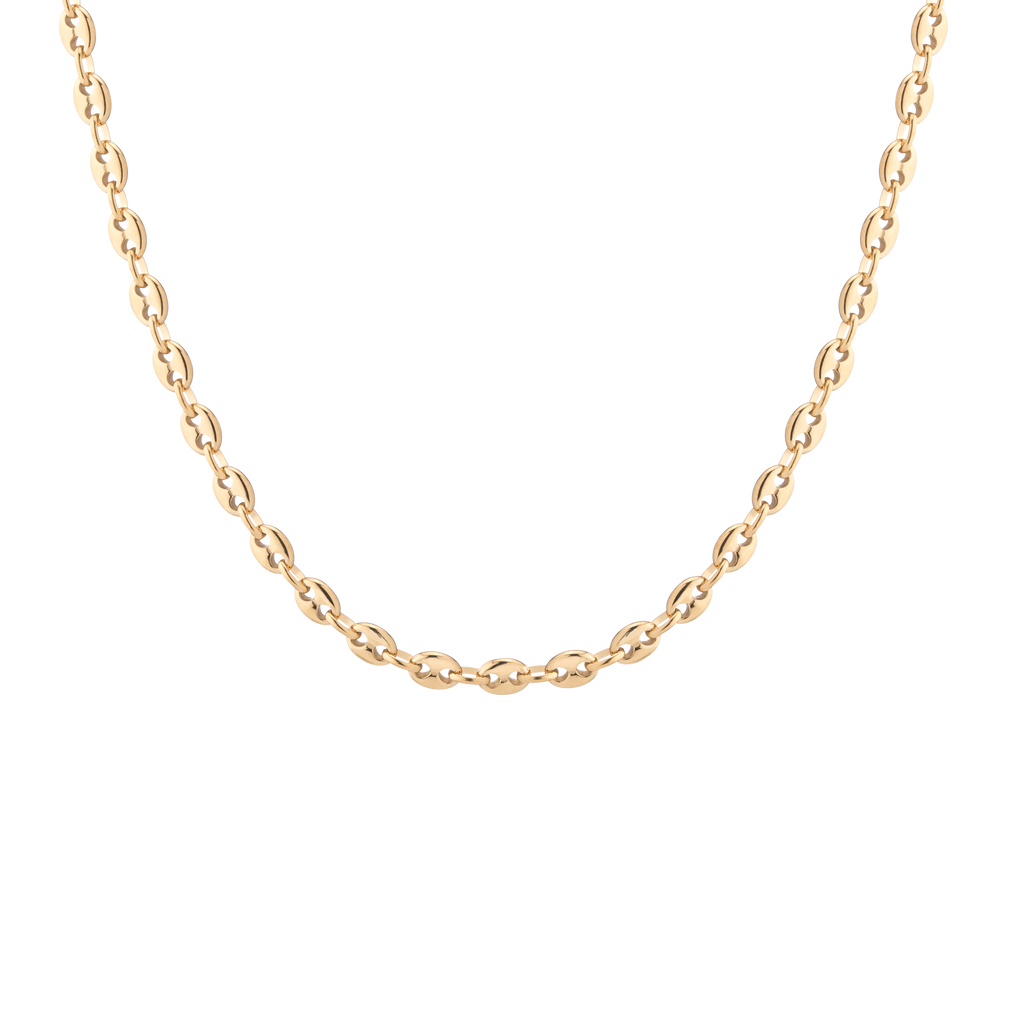 Puffed Mariner Chain Necklace Stainless Steel Yellow Gold 16in 18in First