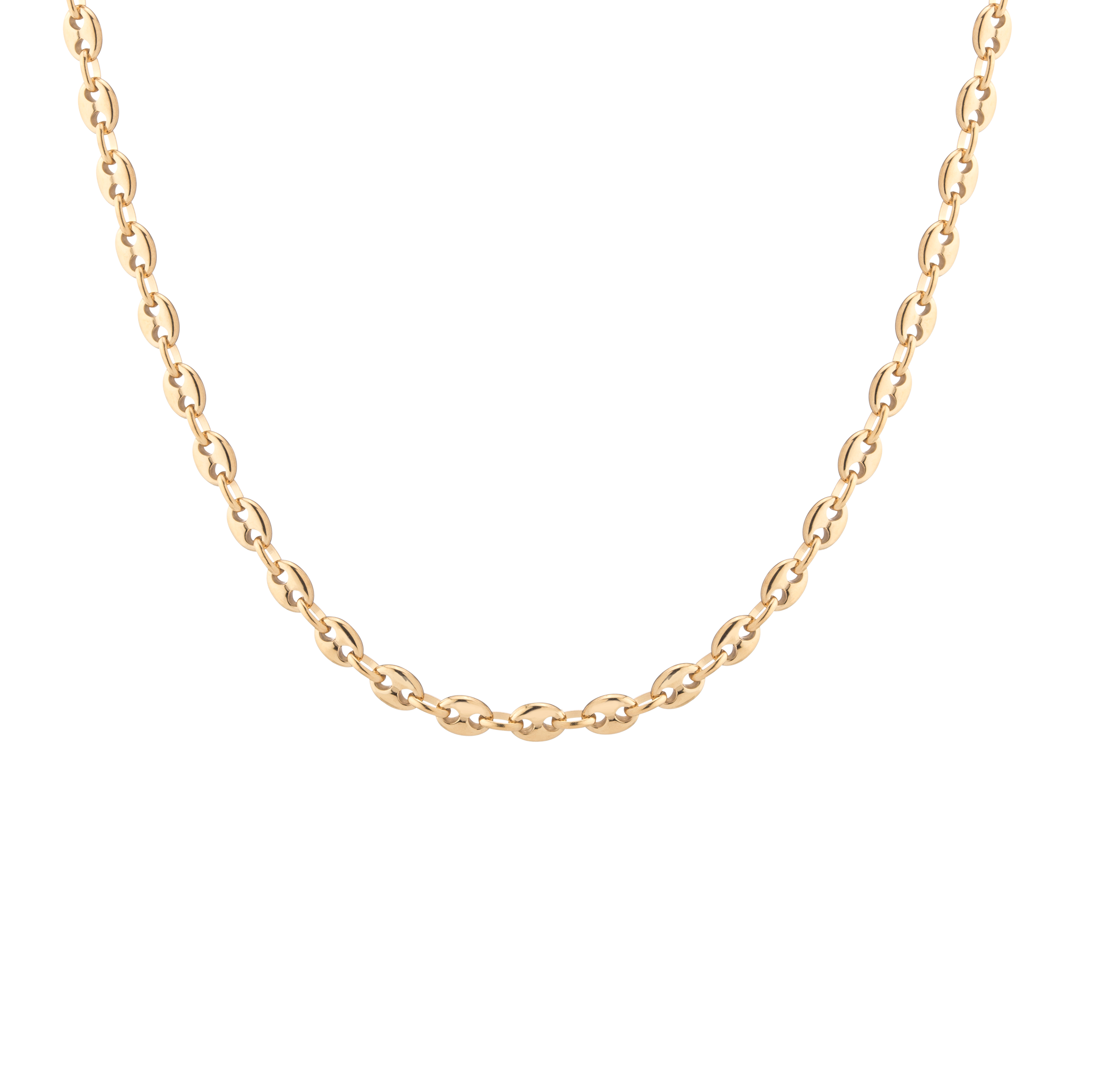 Puffed Mariner Chain Necklace Stainless Steel Yellow Gold 16in 18in First
