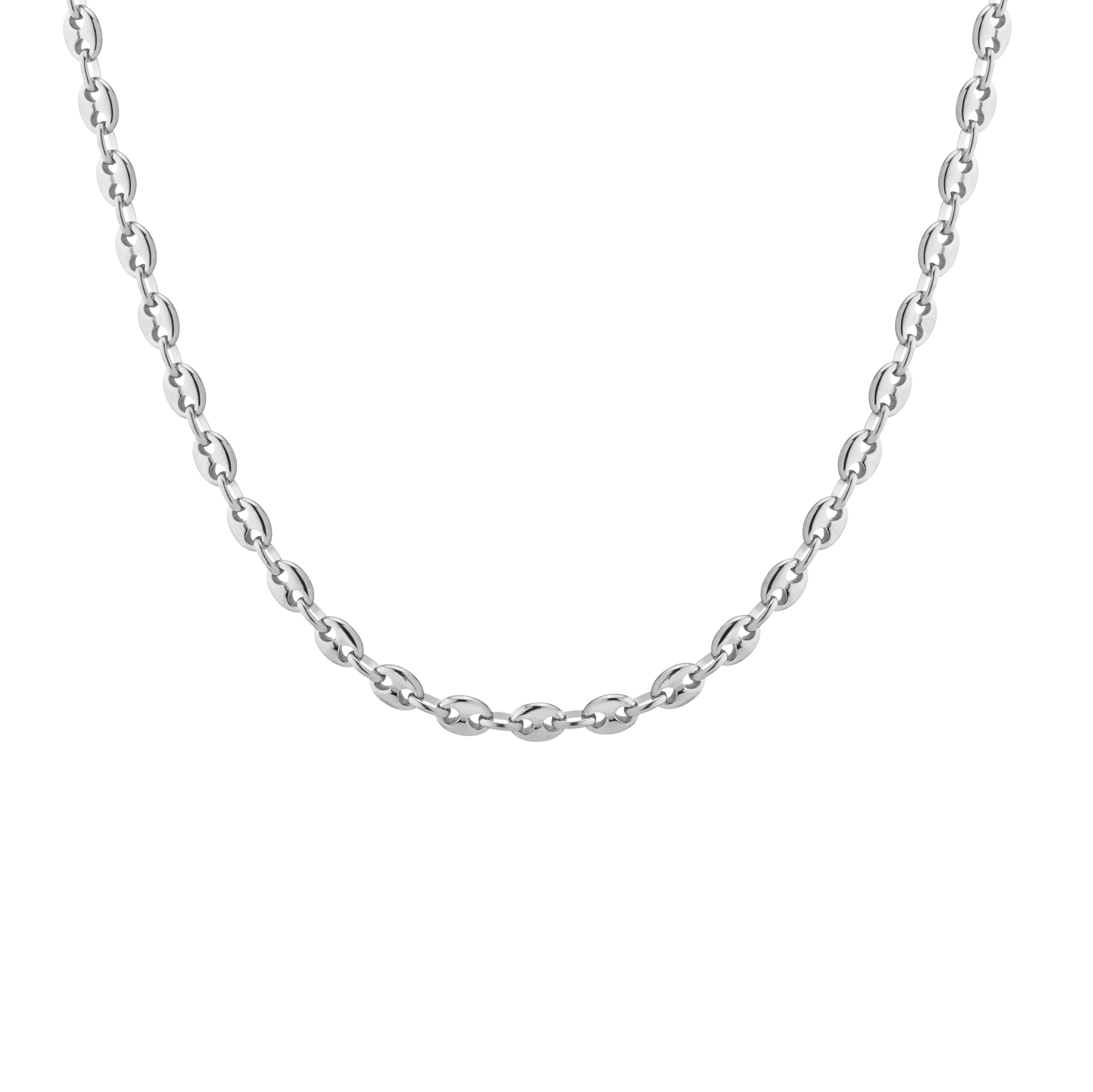 Puffed Mariner Chain Necklace Stainless Steel White Gold 16in 18in First