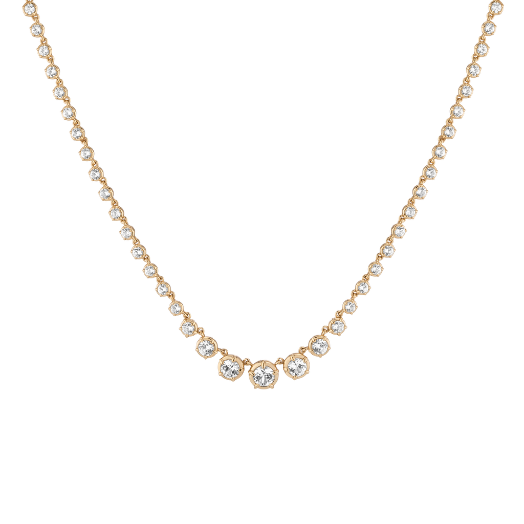 Lab Grown White Sapphire Graduated Georgian Tennis Necklace