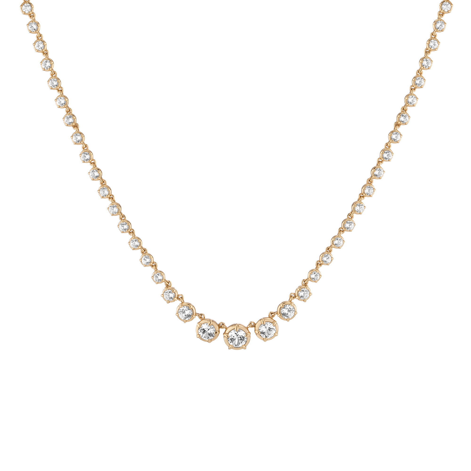 Lab Grown White Sapphire Graduated Georgian Tennis Necklace