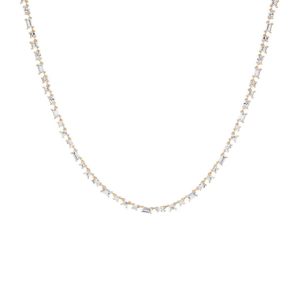 Lab Grown White Sapphire Mosaic Tennis Necklace