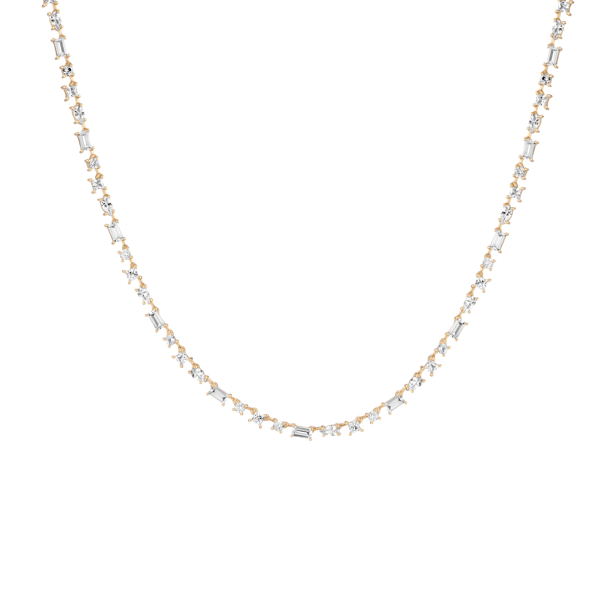 Lab Grown White Sapphire Mosaic Tennis Necklace