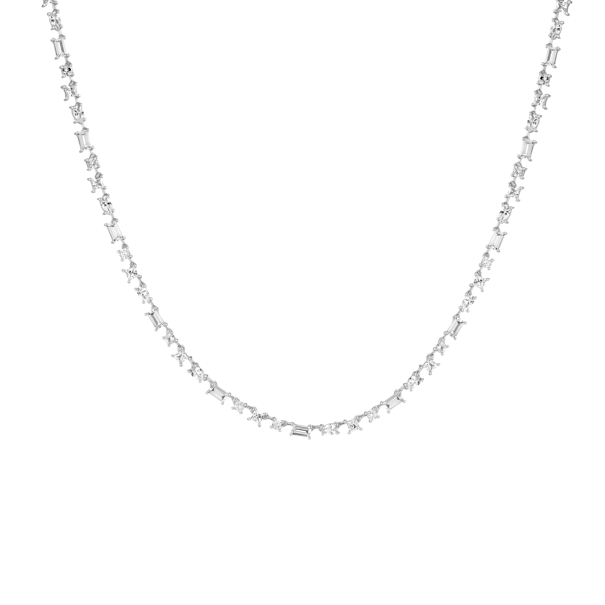 Lab Grown White Sapphire Mosaic Tennis Necklace