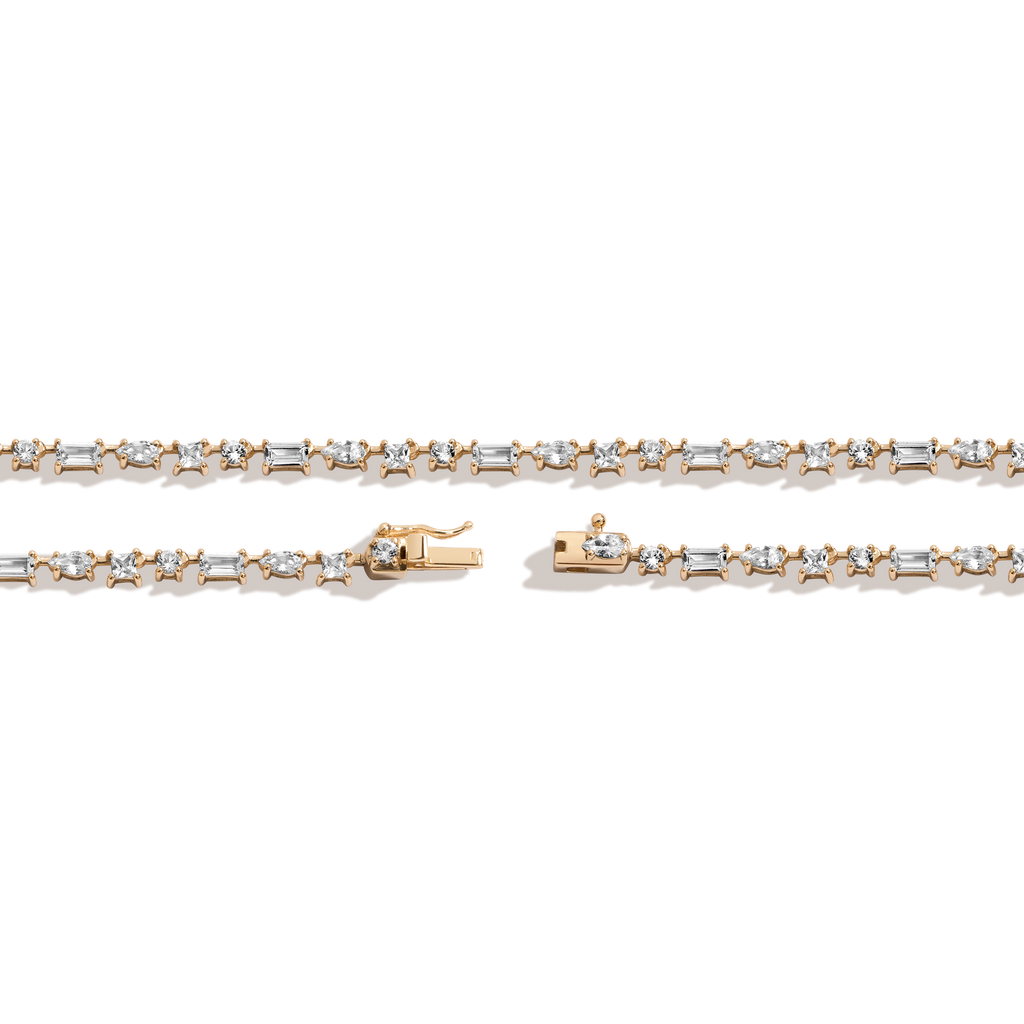 Lab Grown White Sapphire Mosaic Tennis Necklace