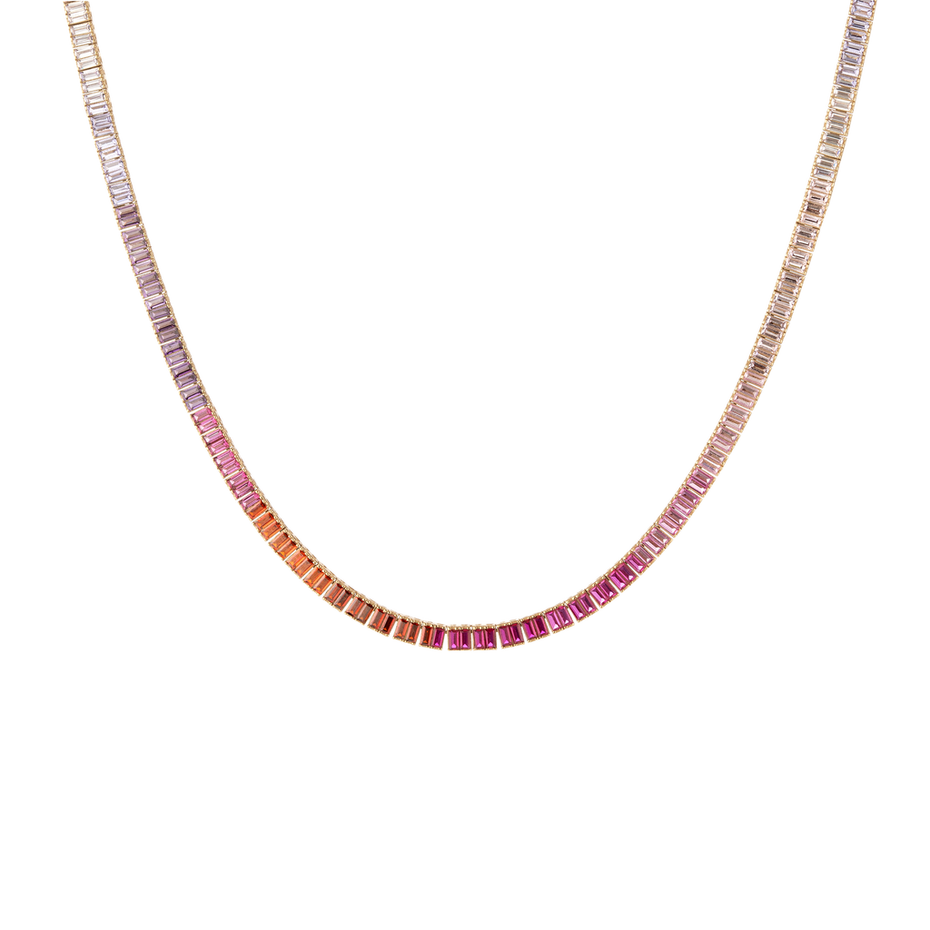 Pink Ombré Baguette Tennis Necklace