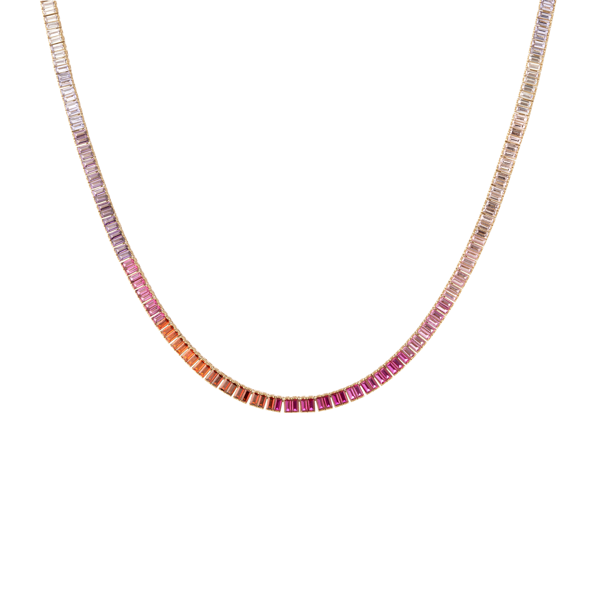 Pink Ombré Baguette Tennis Necklace