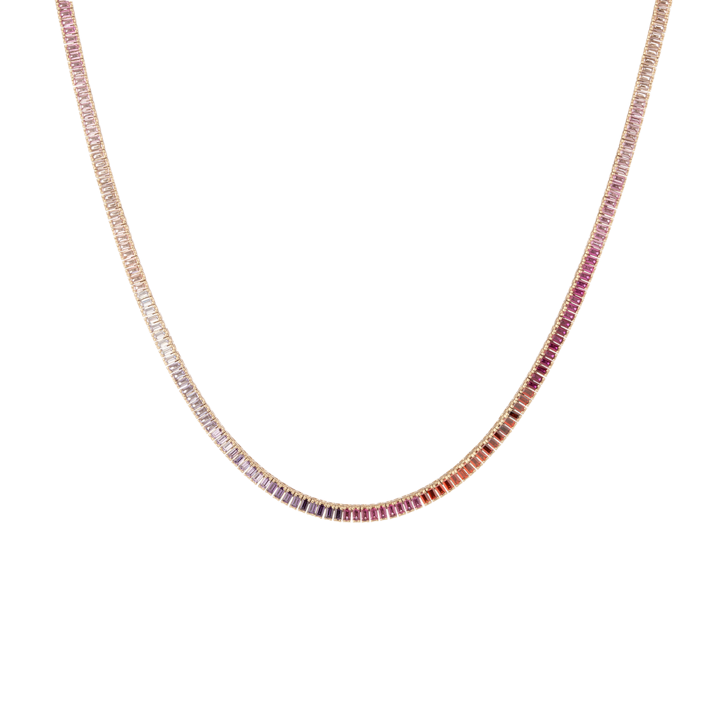 Pink Ombré Baguette Tennis Necklace