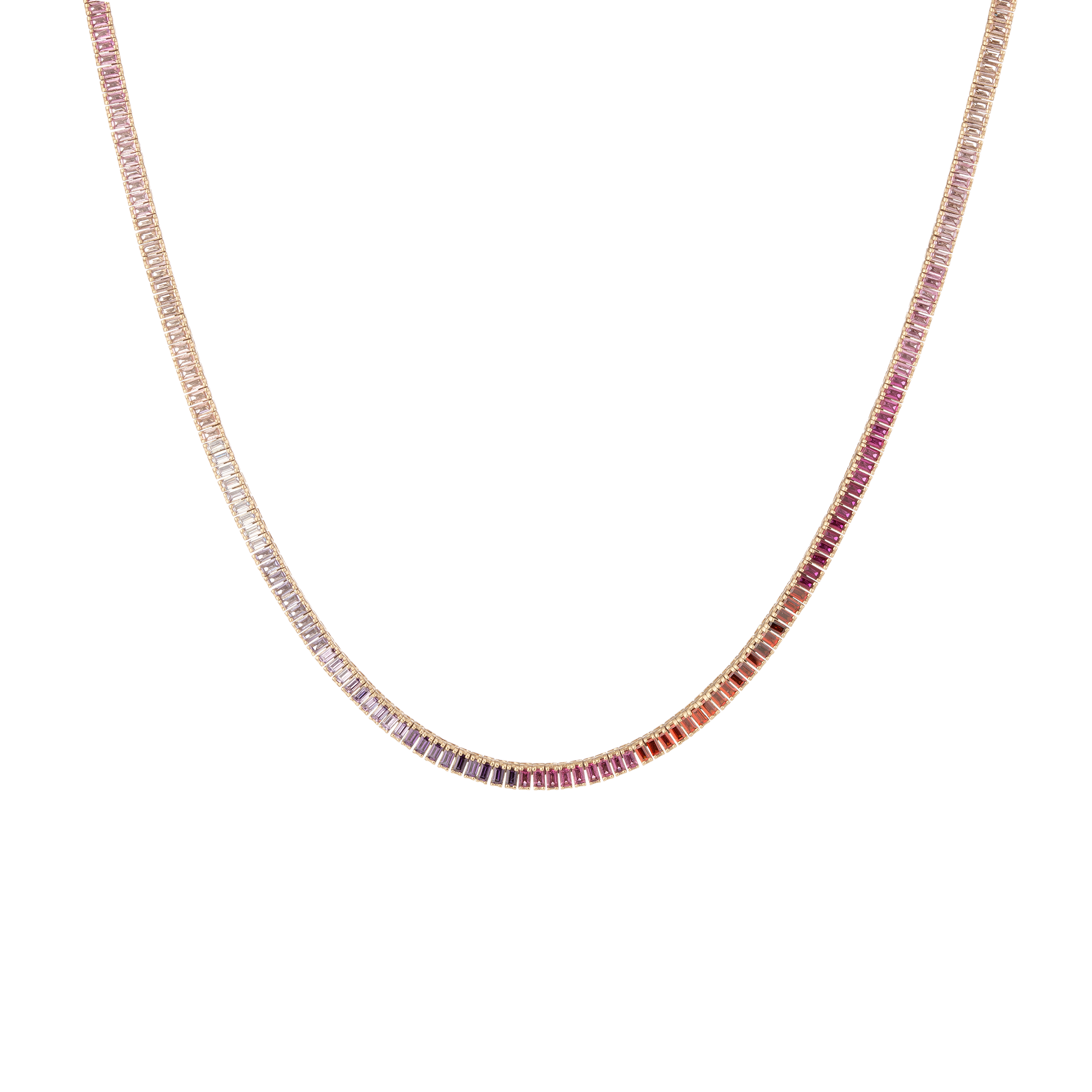 Pink Ombré Baguette Tennis Necklace