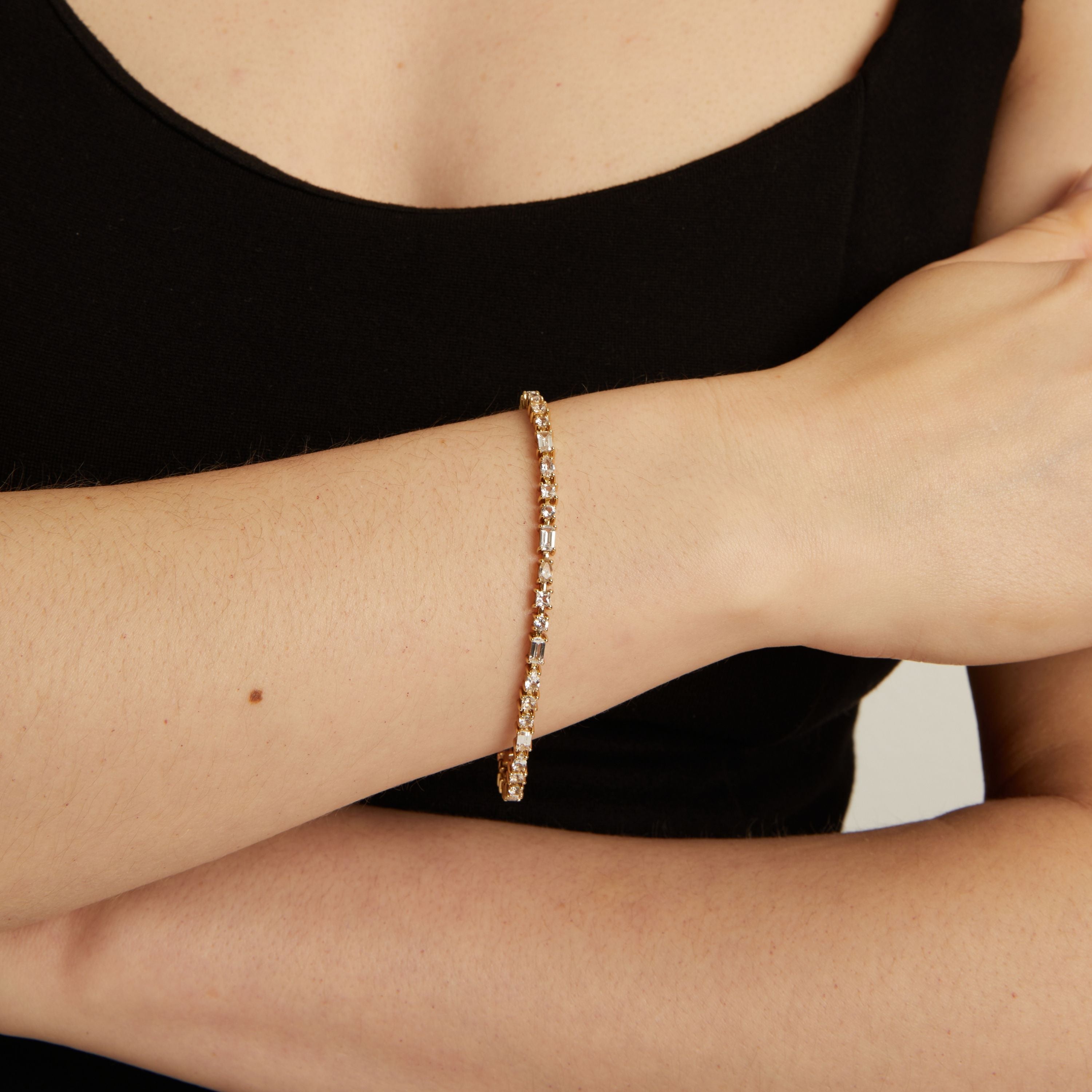 Lab Grown White Sapphire Mosaic Tennis Bracelet