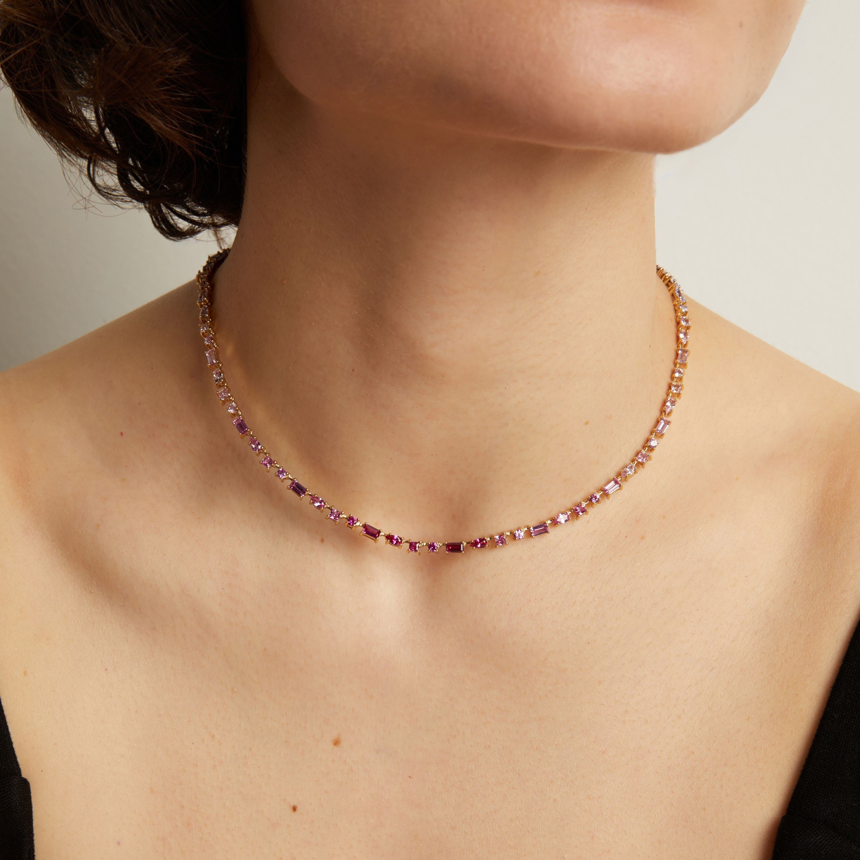 Pink Ombré Mosaic Tennis Necklace