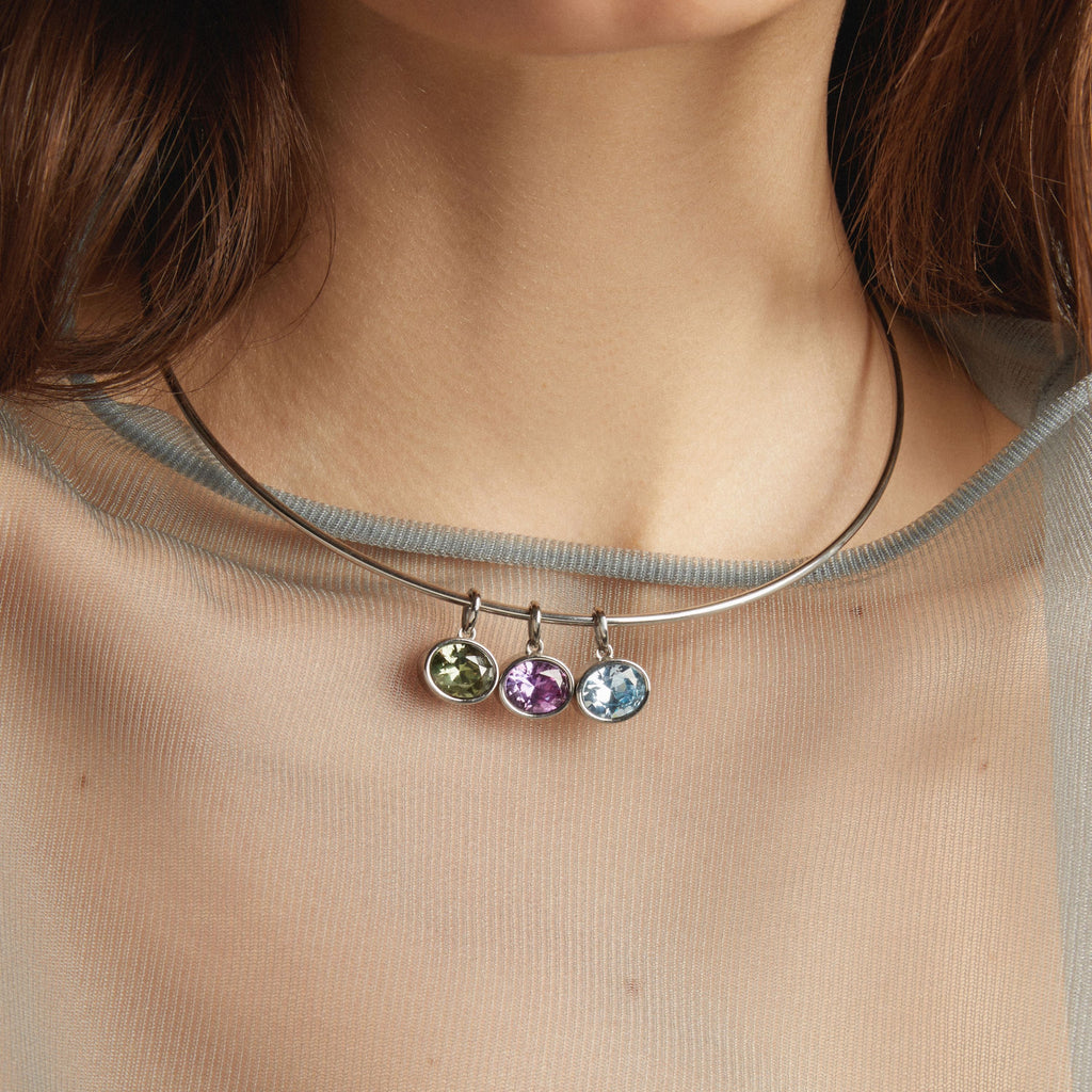 Lab Grown Amethyst Oval Pendant Collar Necklace