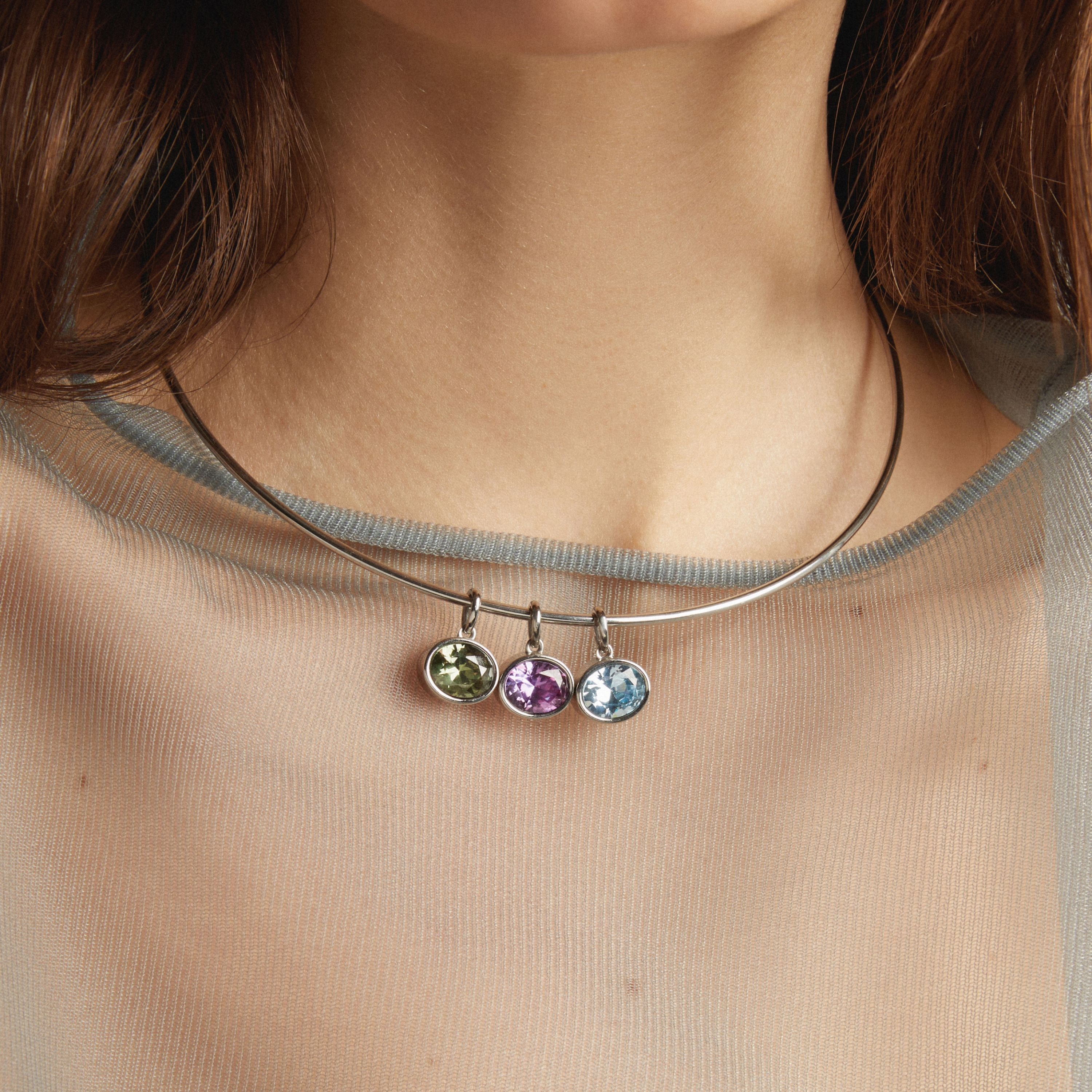 Lab Grown Amethyst Oval Pendant Collar Necklace