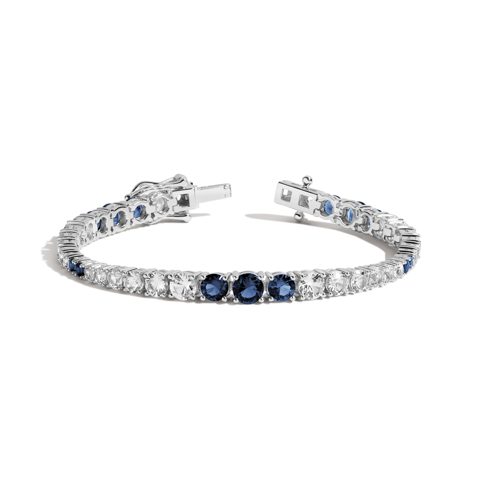Lab Grown Blue Sapphire and White Sapphire Scalloped Tennis Bracelet