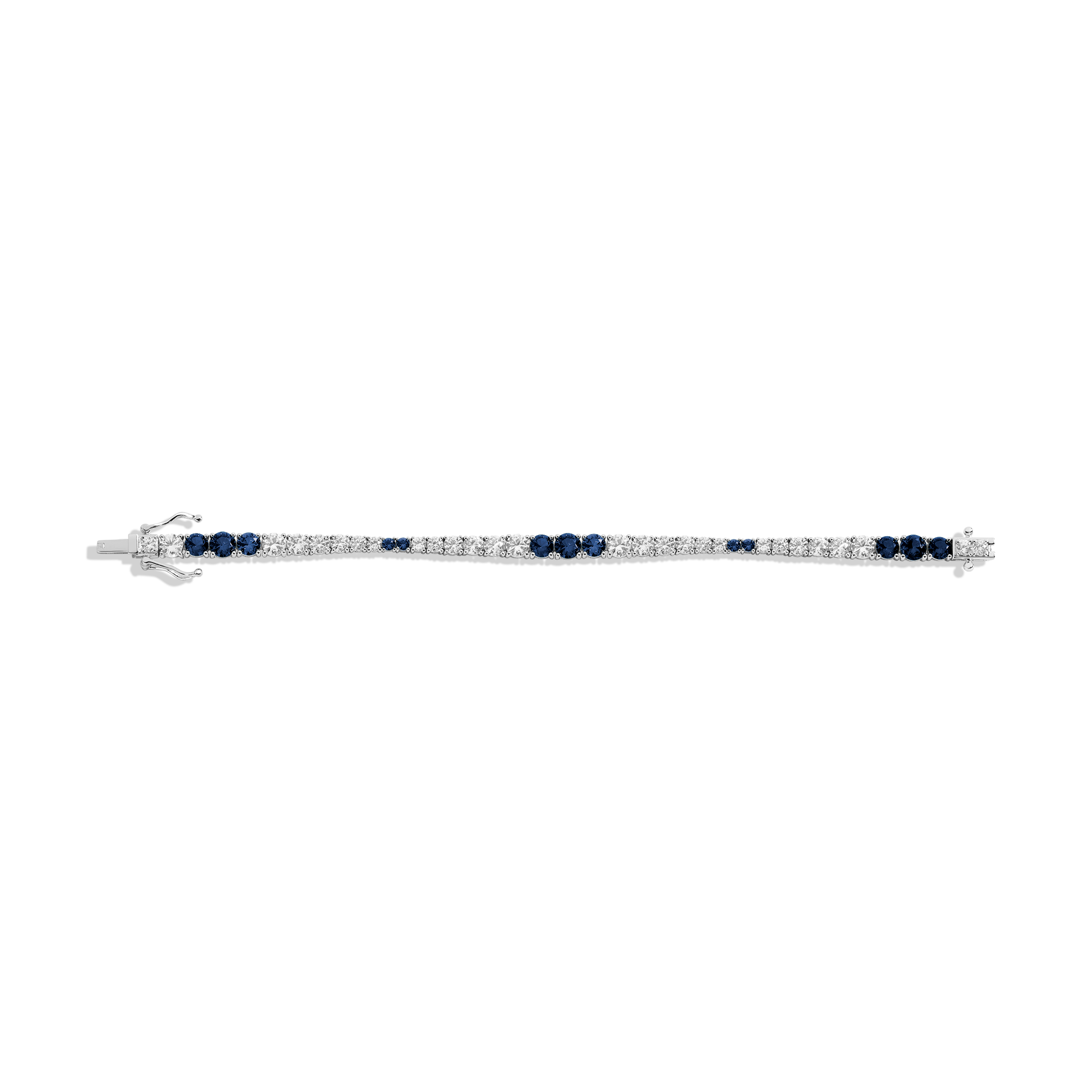 Lab Grown Blue Sapphire and White Sapphire Scalloped Tennis Bracelet