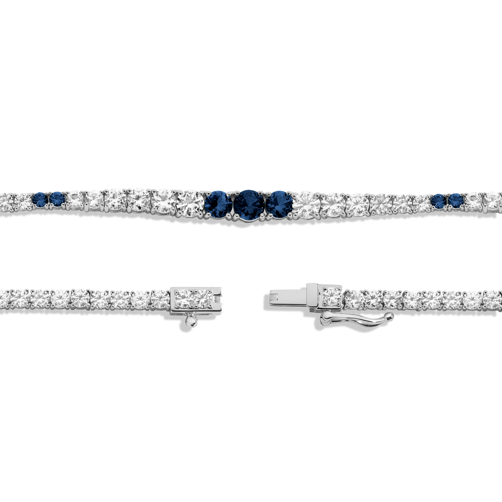 Lab Grown Blue Sapphire and White Sapphire Scalloped Tennis Necklace