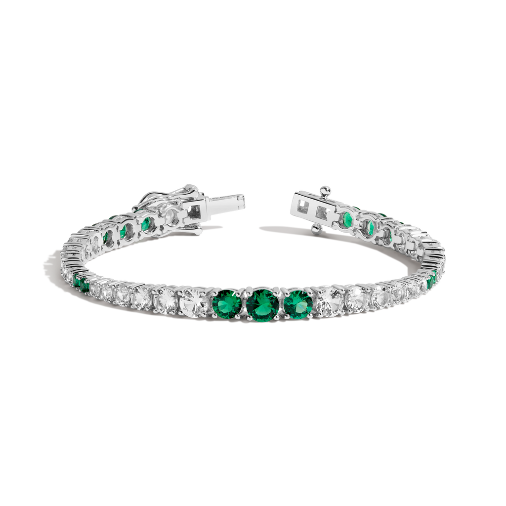 Lab Grown Green Emerald and White Sapphire Scalloped Tennis Bracelet