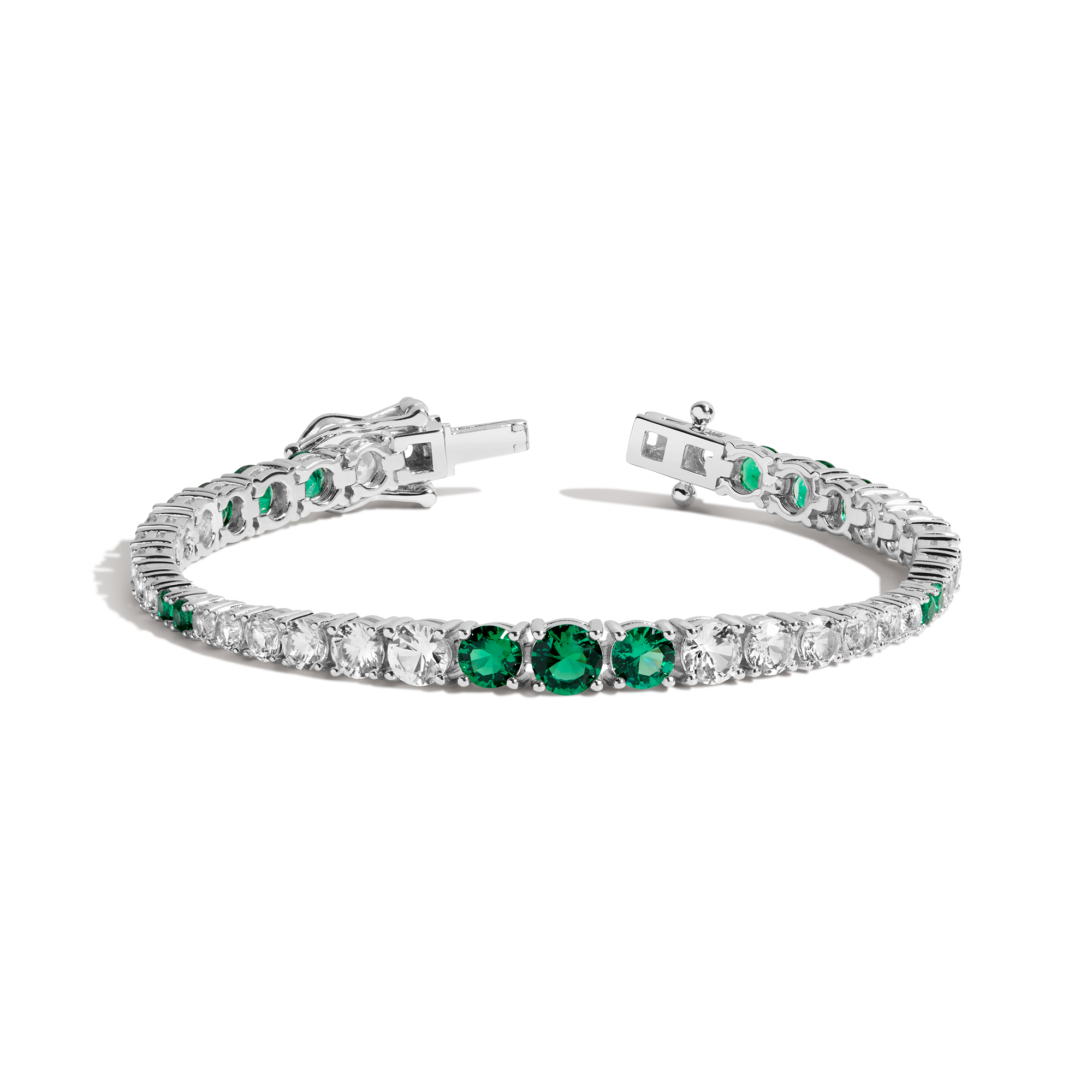 Lab Grown Green Emerald and White Sapphire Scalloped Tennis Bracelet