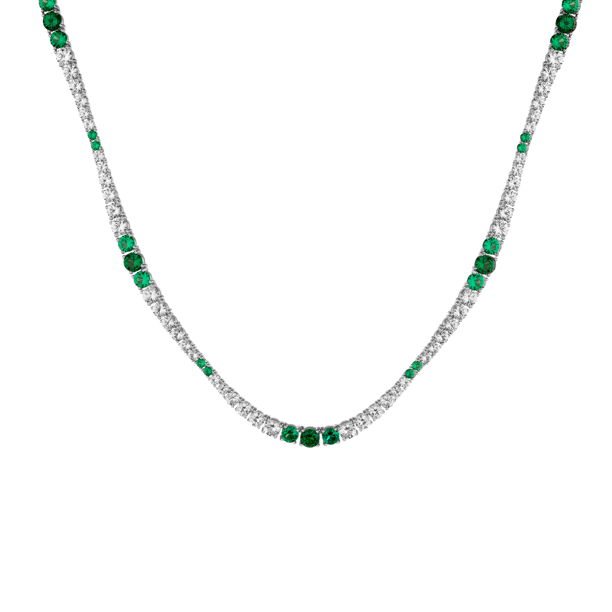 Lab Grown Green Emerald and White Sapphire Scalloped Tennis Necklace