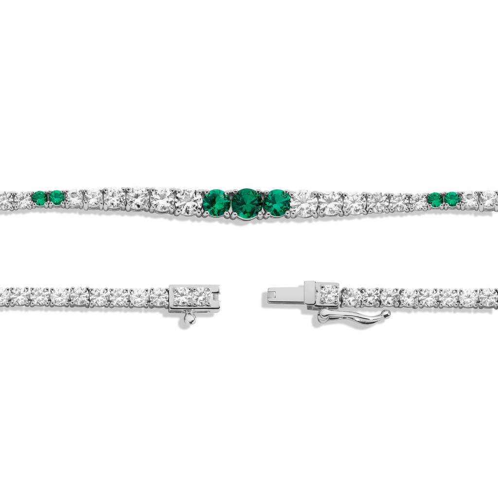 Lab Grown Green Emerald and White Sapphire Scalloped Tennis Necklace