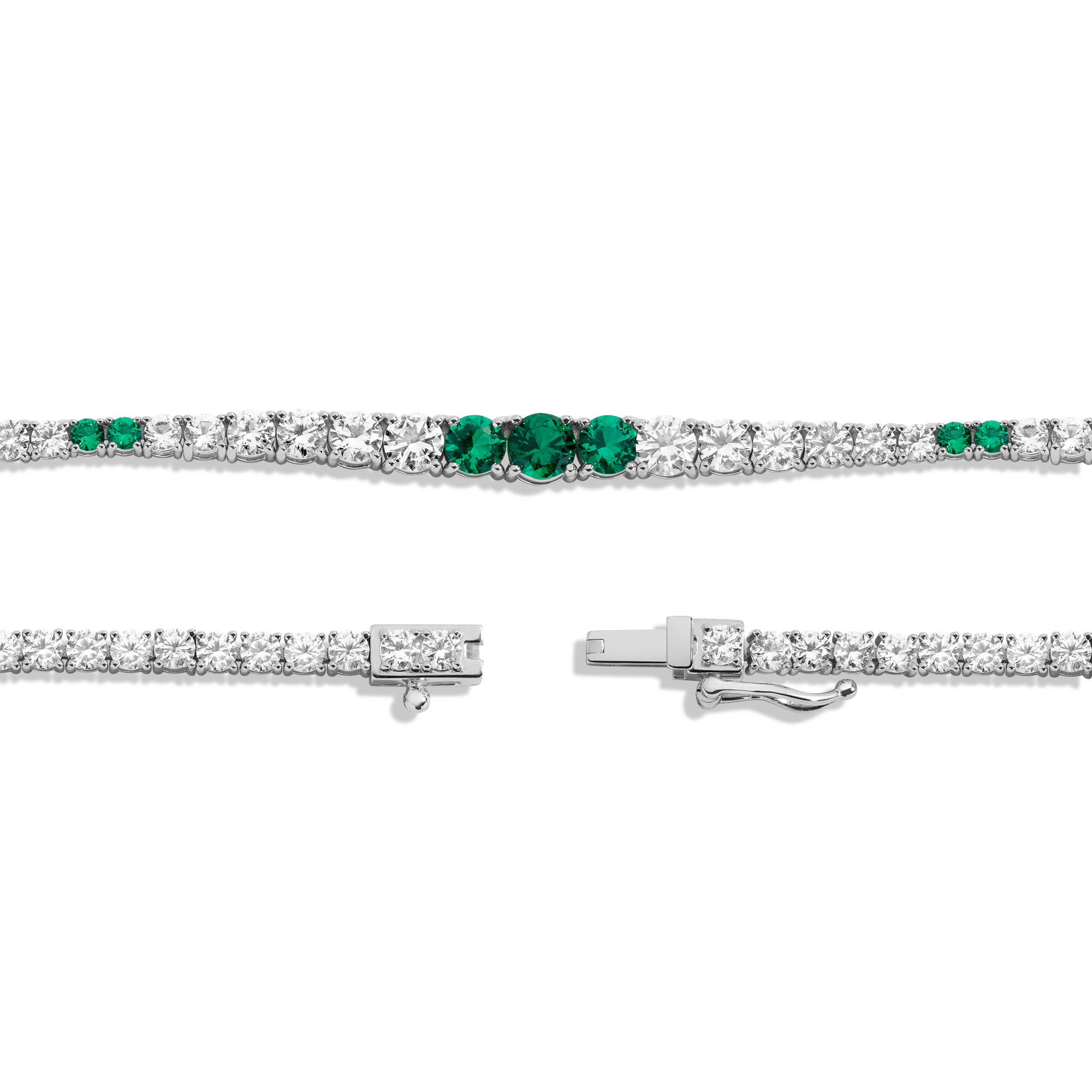 Lab Grown Green Emerald and White Sapphire Scalloped Tennis Necklace