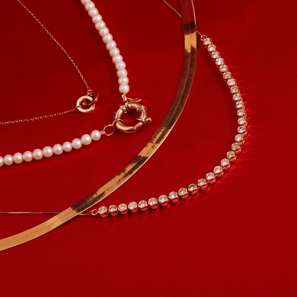 Solid Gold Herringbone Chain Necklace