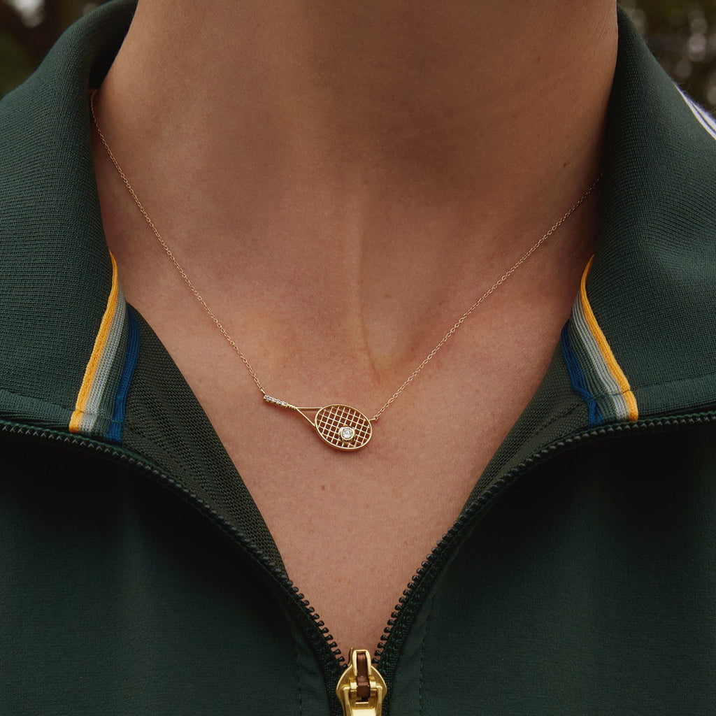 Lab Grown White Sapphire Tennis Racket Necklace