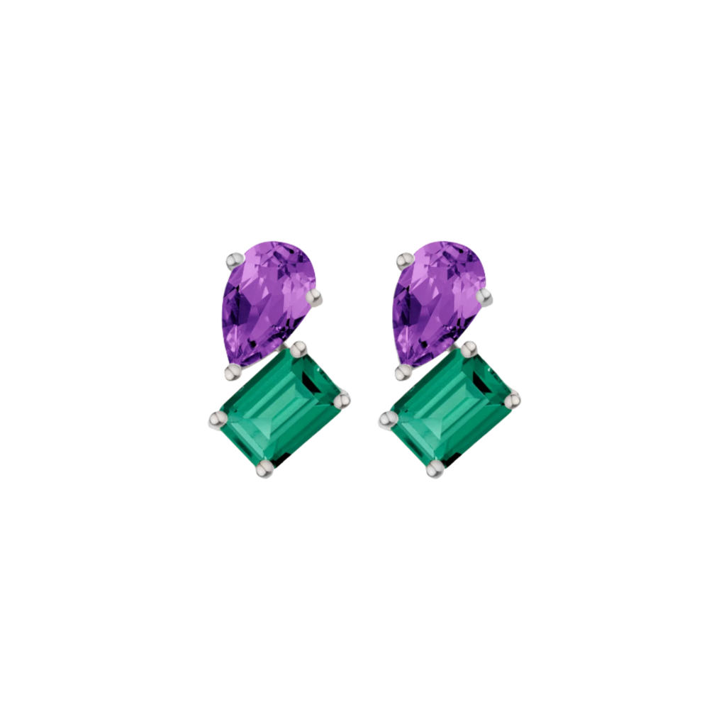 Toi et Moi Gemstone Heirloom Earring - Green Emerald & Amethyst