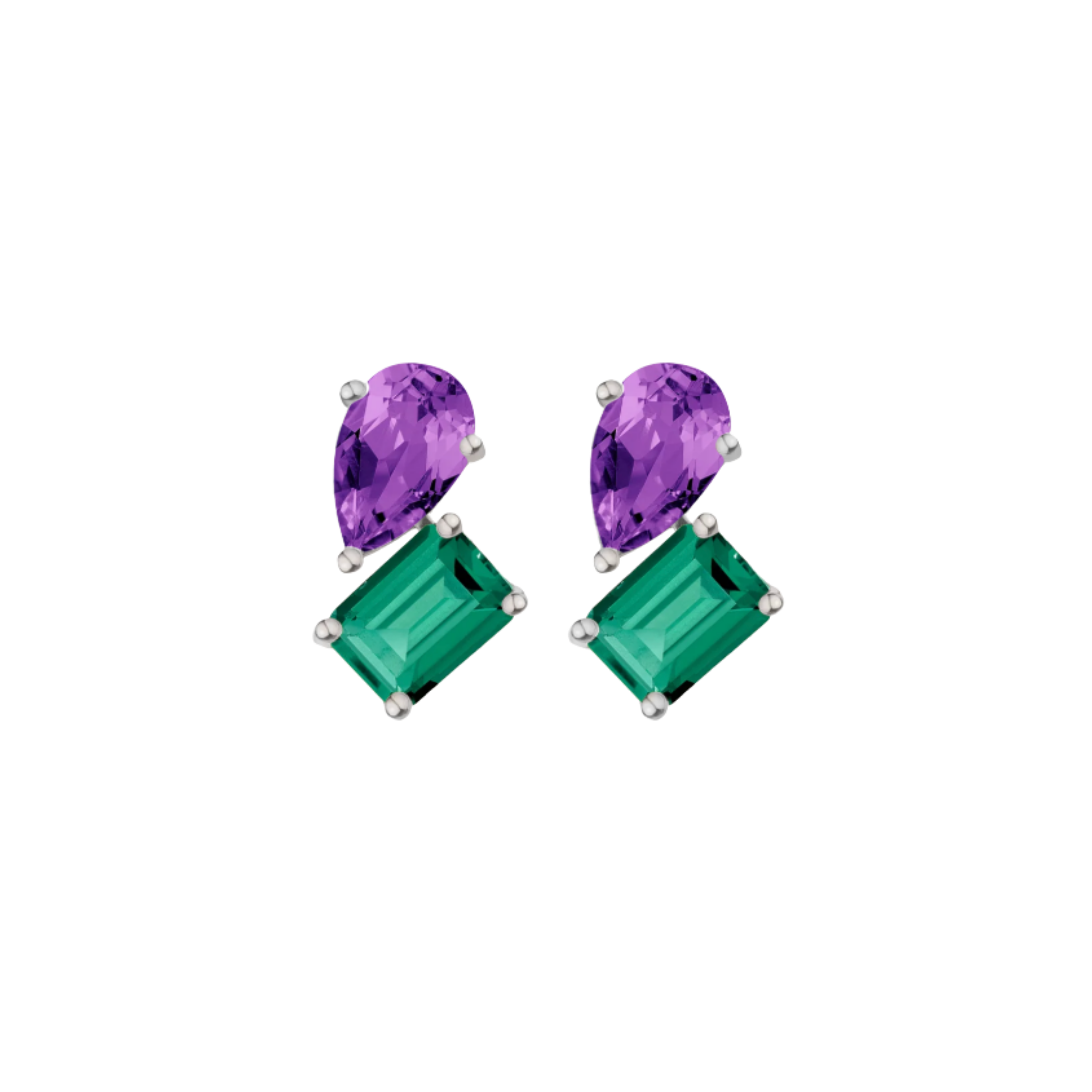 Toi et Moi Gemstone Heirloom Earring - Green Emerald & Amethyst