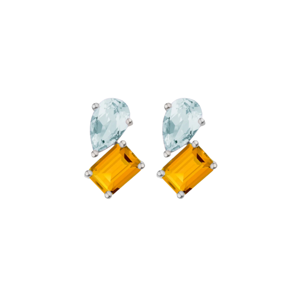 Toi et Moi Gemstone Heirloom Earring - Citrine & Aquamarine