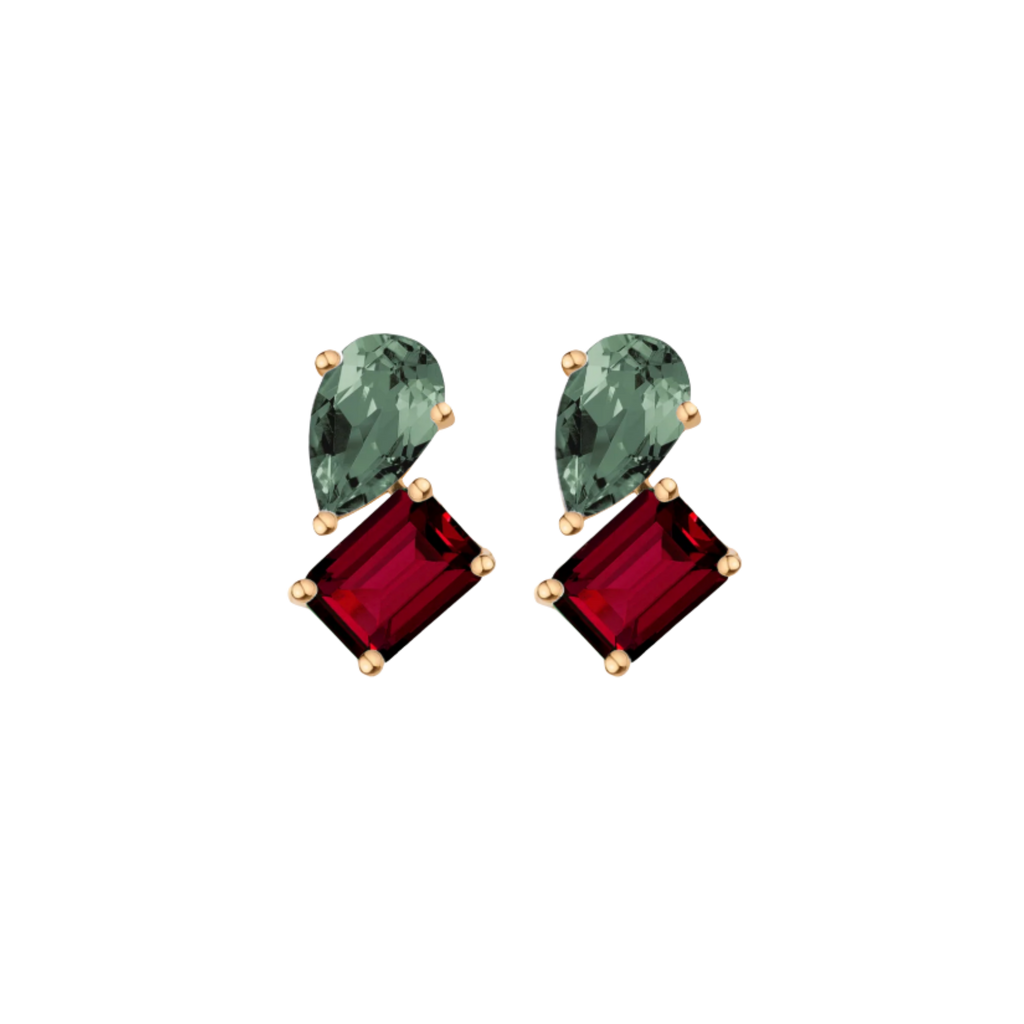 Toi et Moi Gemstone Heirloom Earring - Garnet & Green Tourmaline