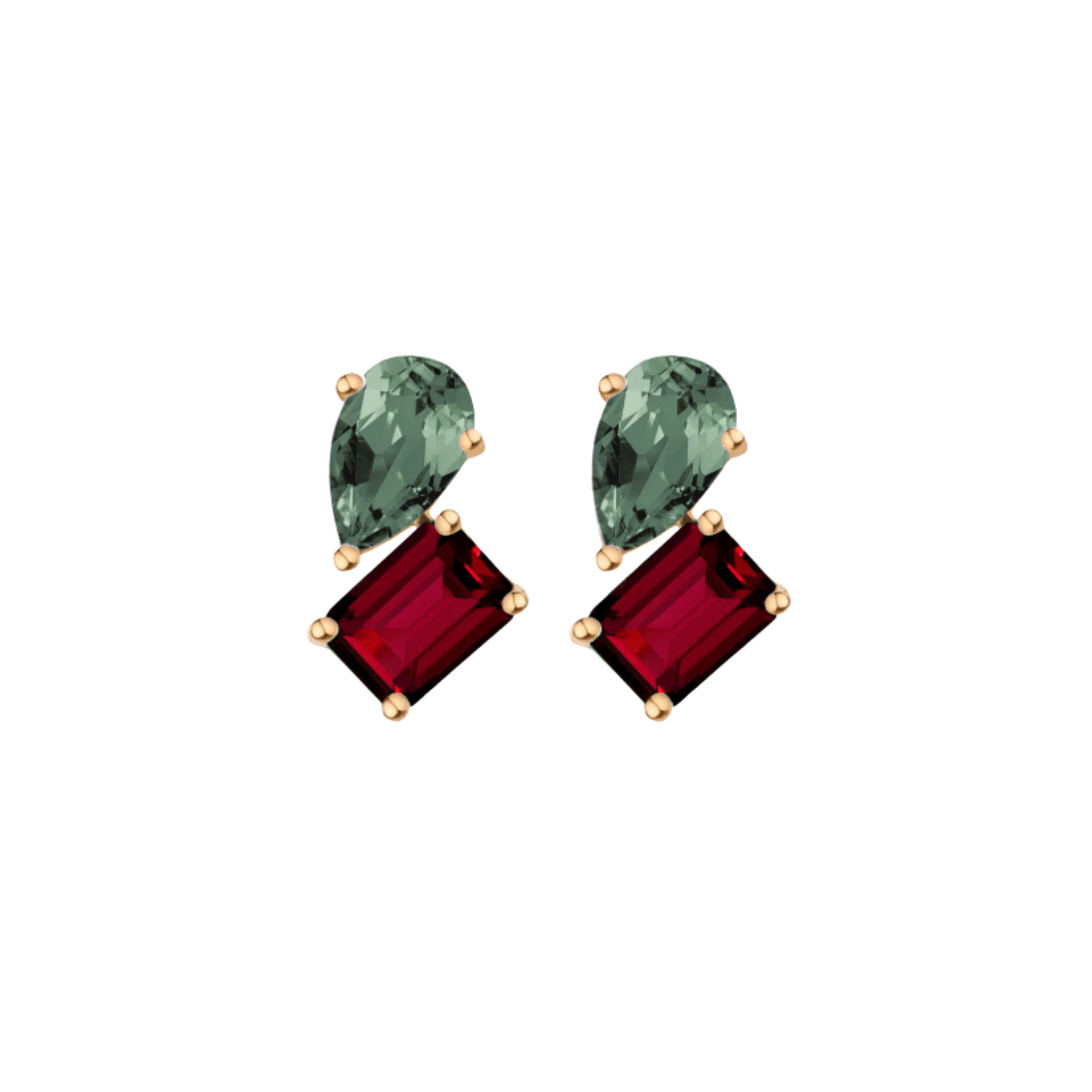 Toi et Moi Gemstone Heirloom Earring - Garnet & Green Tourmaline