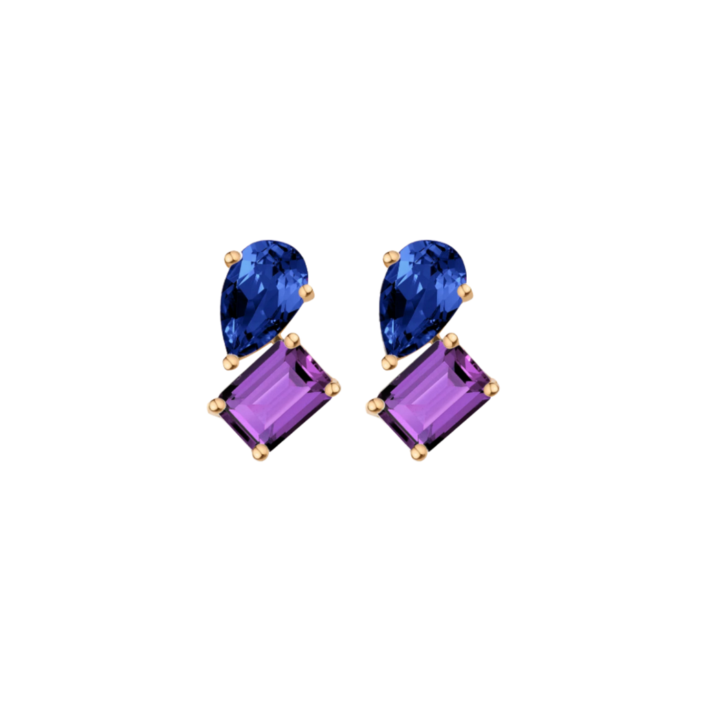 Toi et Moi Gemstone Heirloom Earring - Amethyst & Blue Sapphire